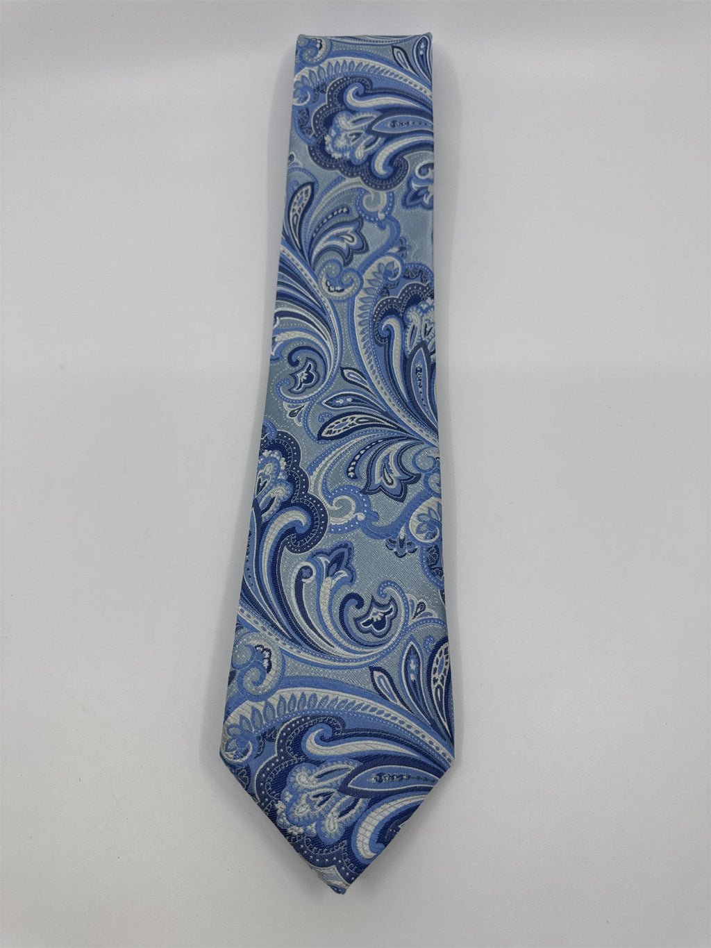 Light Blue And White Paisley Print Countess Mara Silk Men's Neck Tie