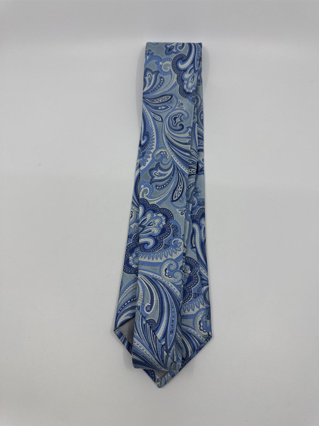 Light Blue And White Paisley Print Countess Mara Silk Men's Neck Tie