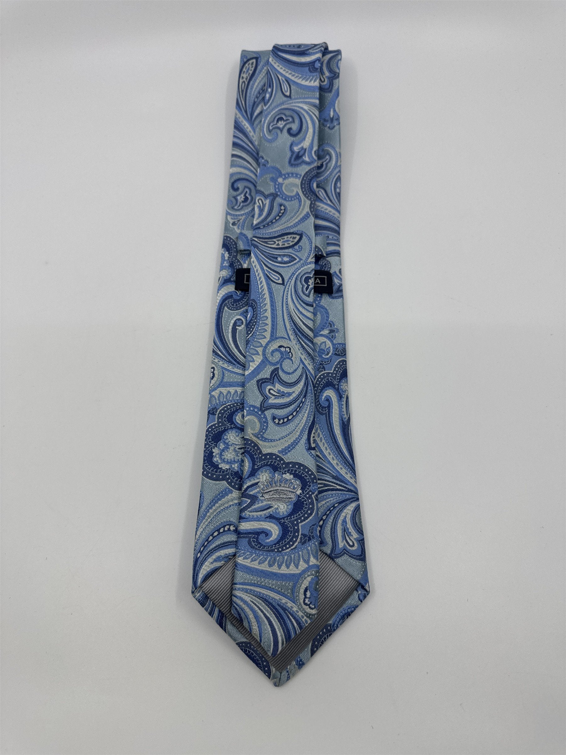 Light Blue And White Paisley Print Countess Mara Silk Men's Neck Tie