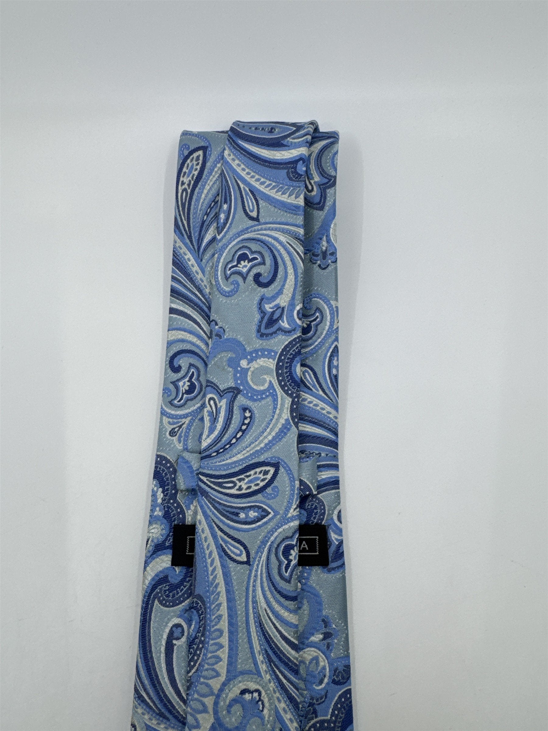 Light Blue And White Paisley Print Countess Mara Silk Men's Neck Tie