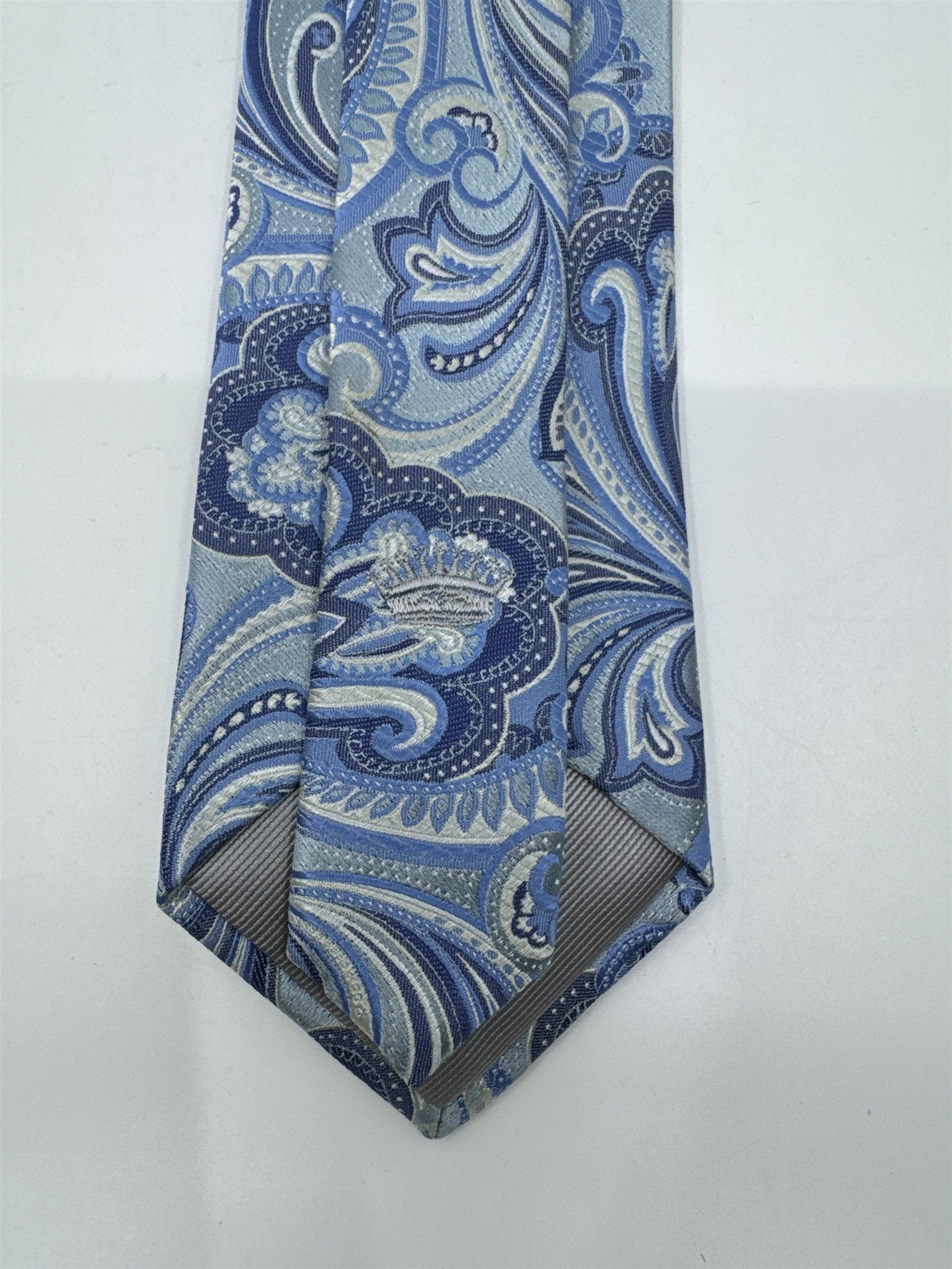 Light Blue And White Paisley Print Countess Mara Silk Men's Neck Tie