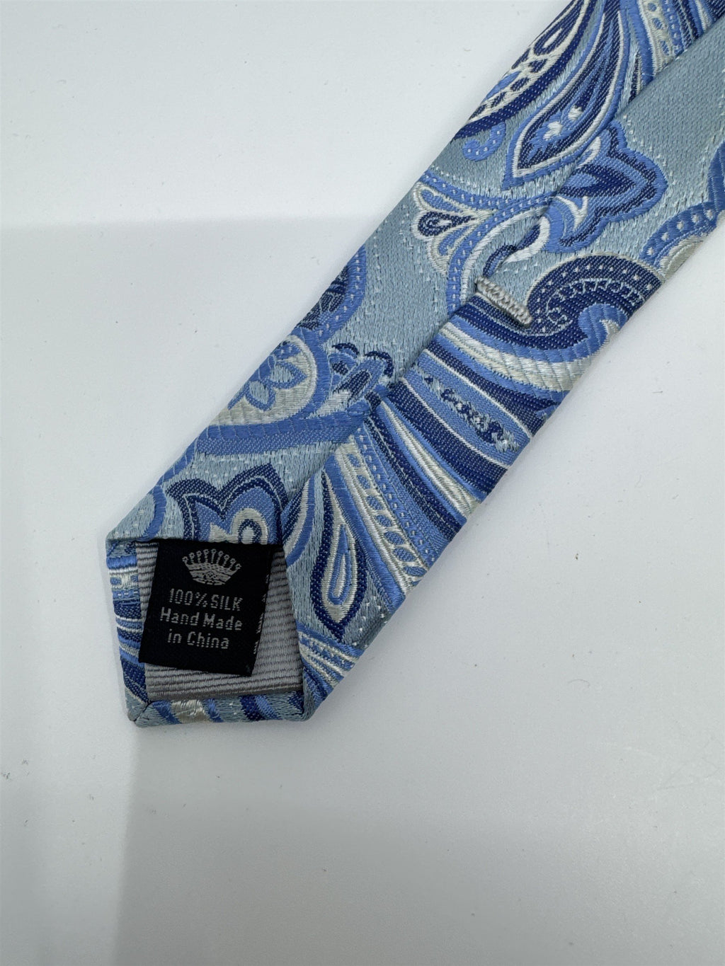 Light Blue And White Paisley Print Countess Mara Silk Men's Neck Tie
