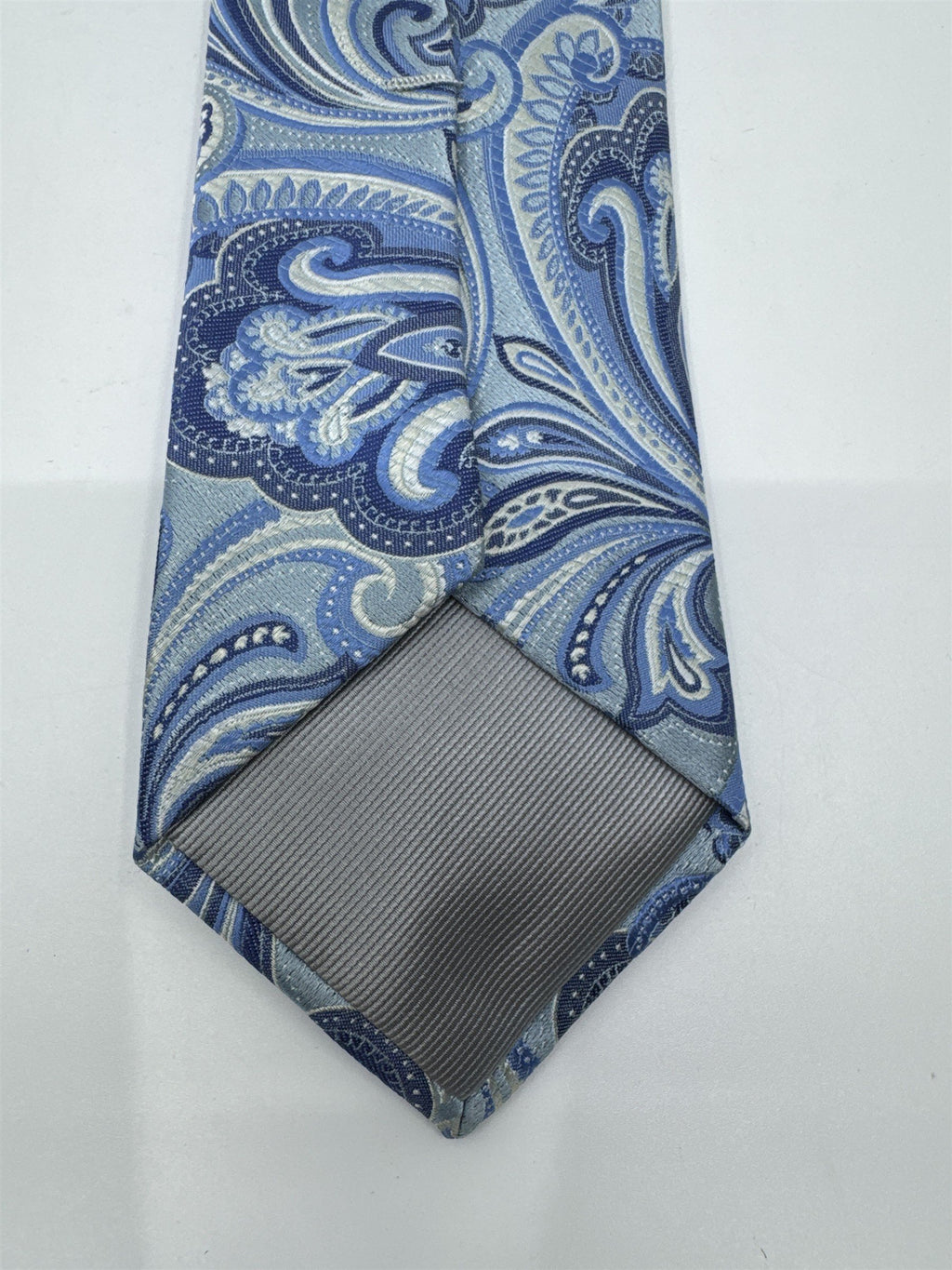 Light Blue And White Paisley Print Countess Mara Silk Men's Neck Tie