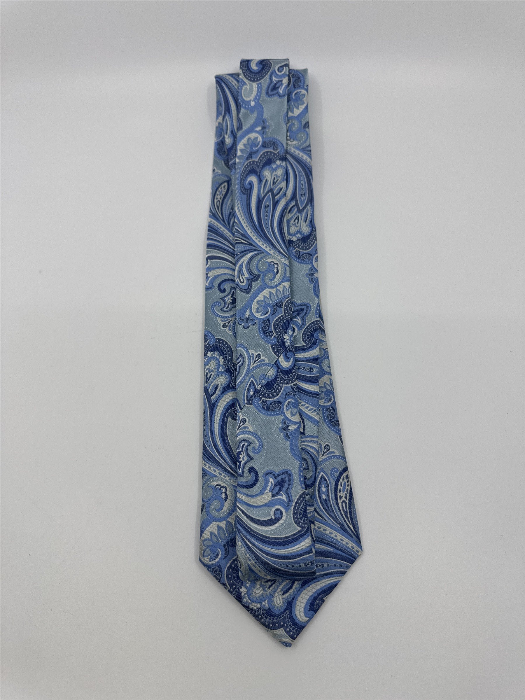 Light Blue And White Paisley Print Countess Mara Silk Men's Neck Tie