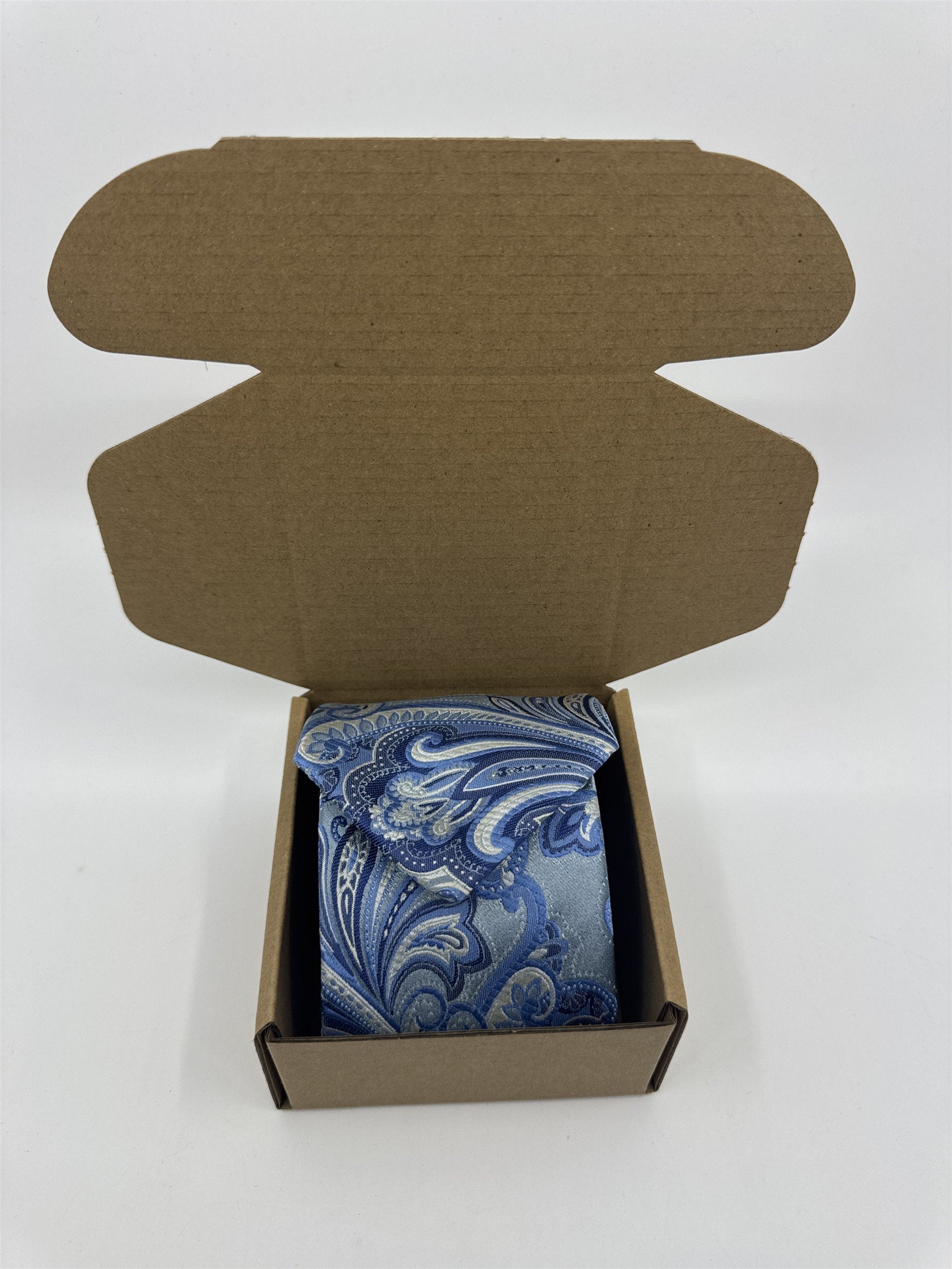Light Blue And White Paisley Print Countess Mara Silk Men's Neck Tie