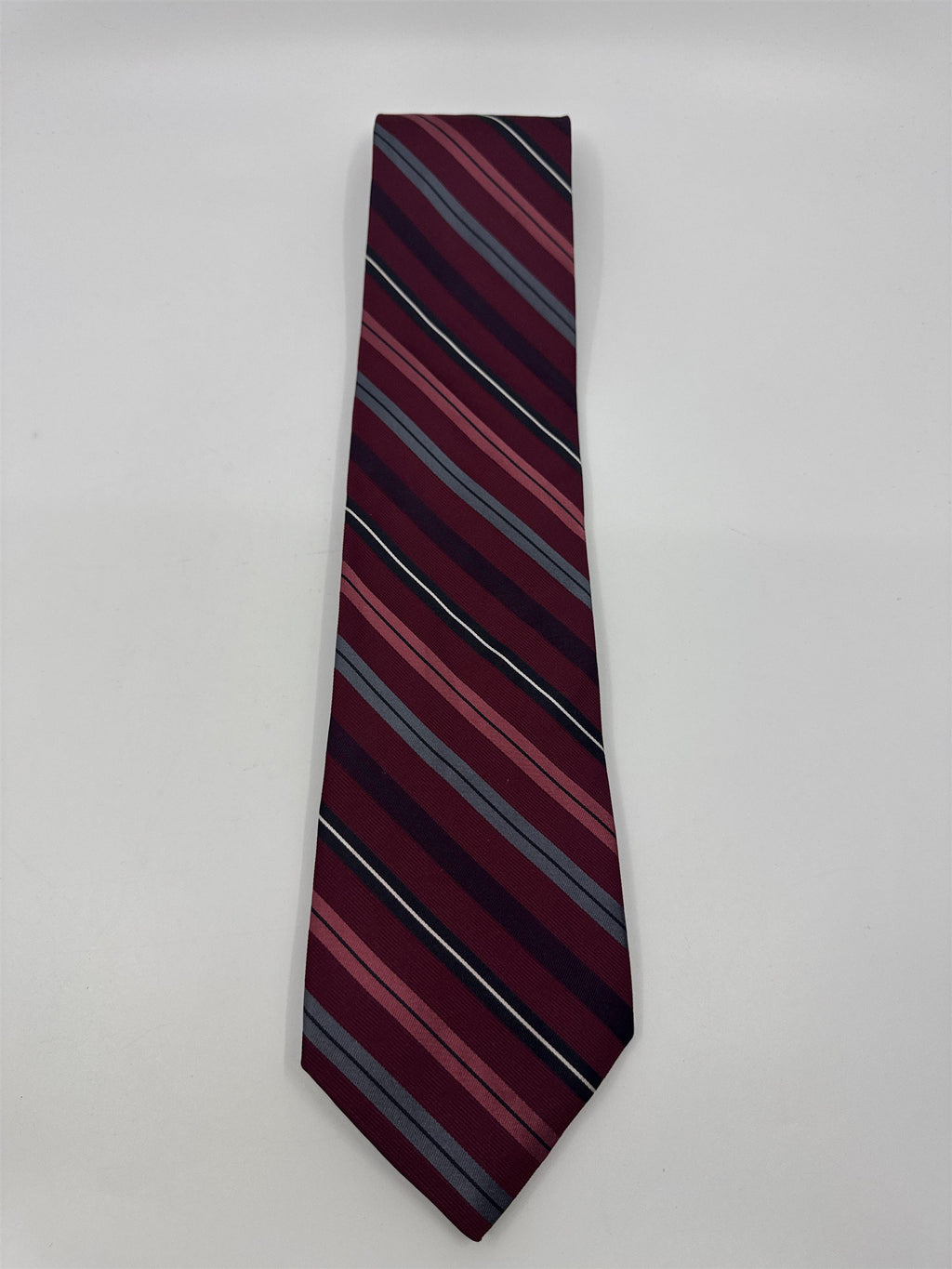 Red, Black, And Grey Striped DKNY Silk Men's Neck Tie