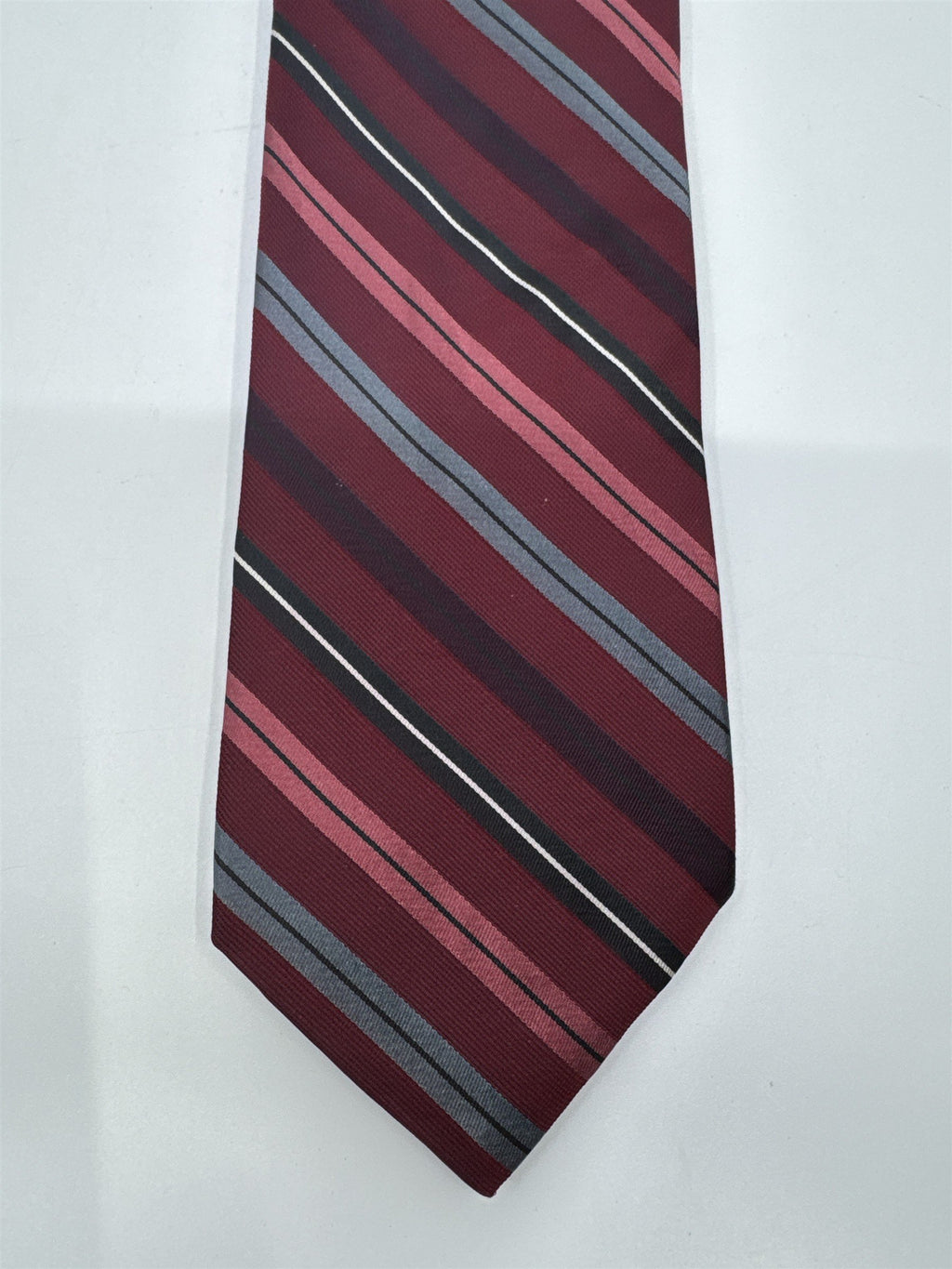 Red, Black, And Grey Striped DKNY Silk Men's Neck Tie