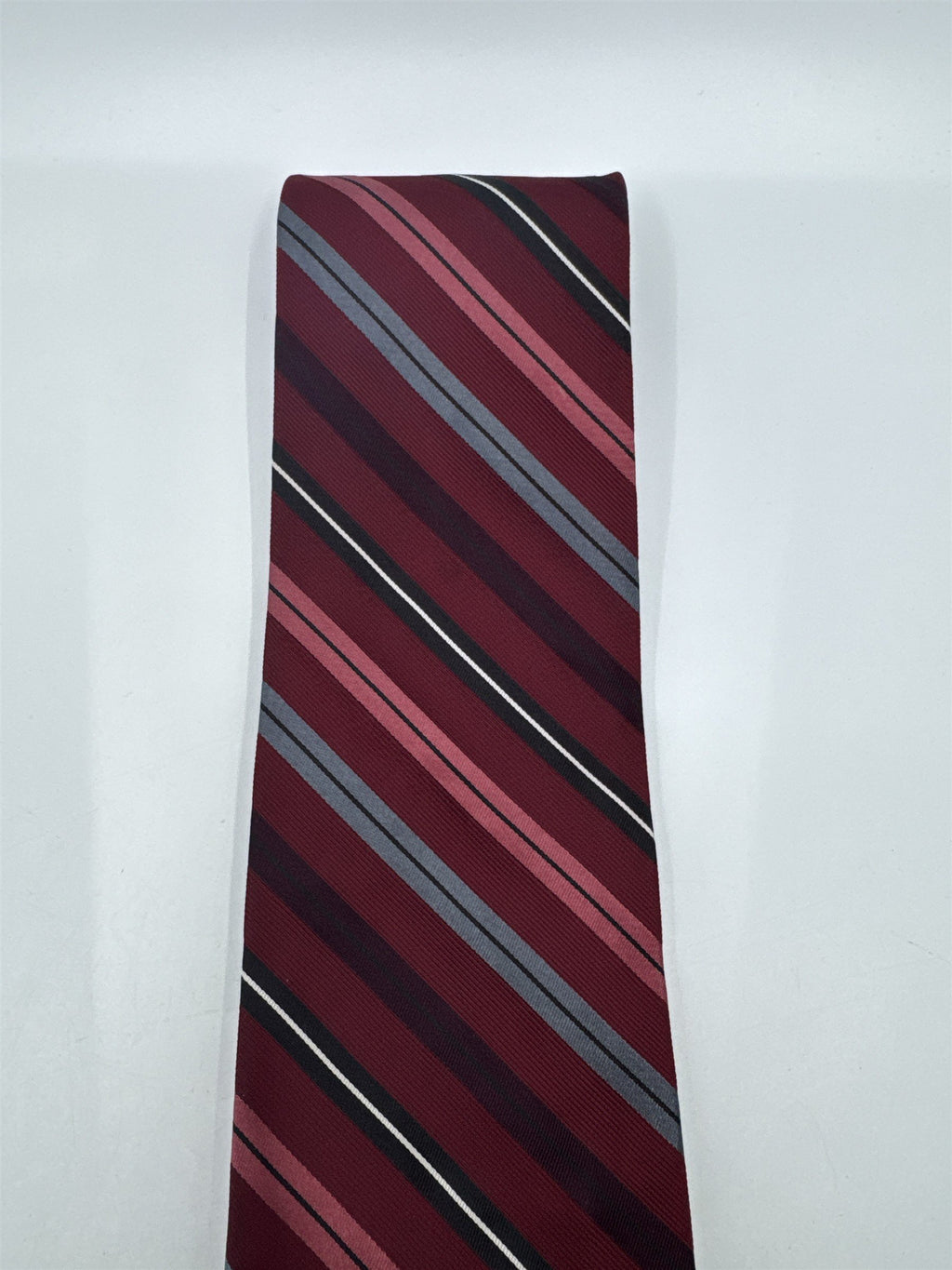 Red, Black, And Grey Striped DKNY Silk Men's Neck Tie