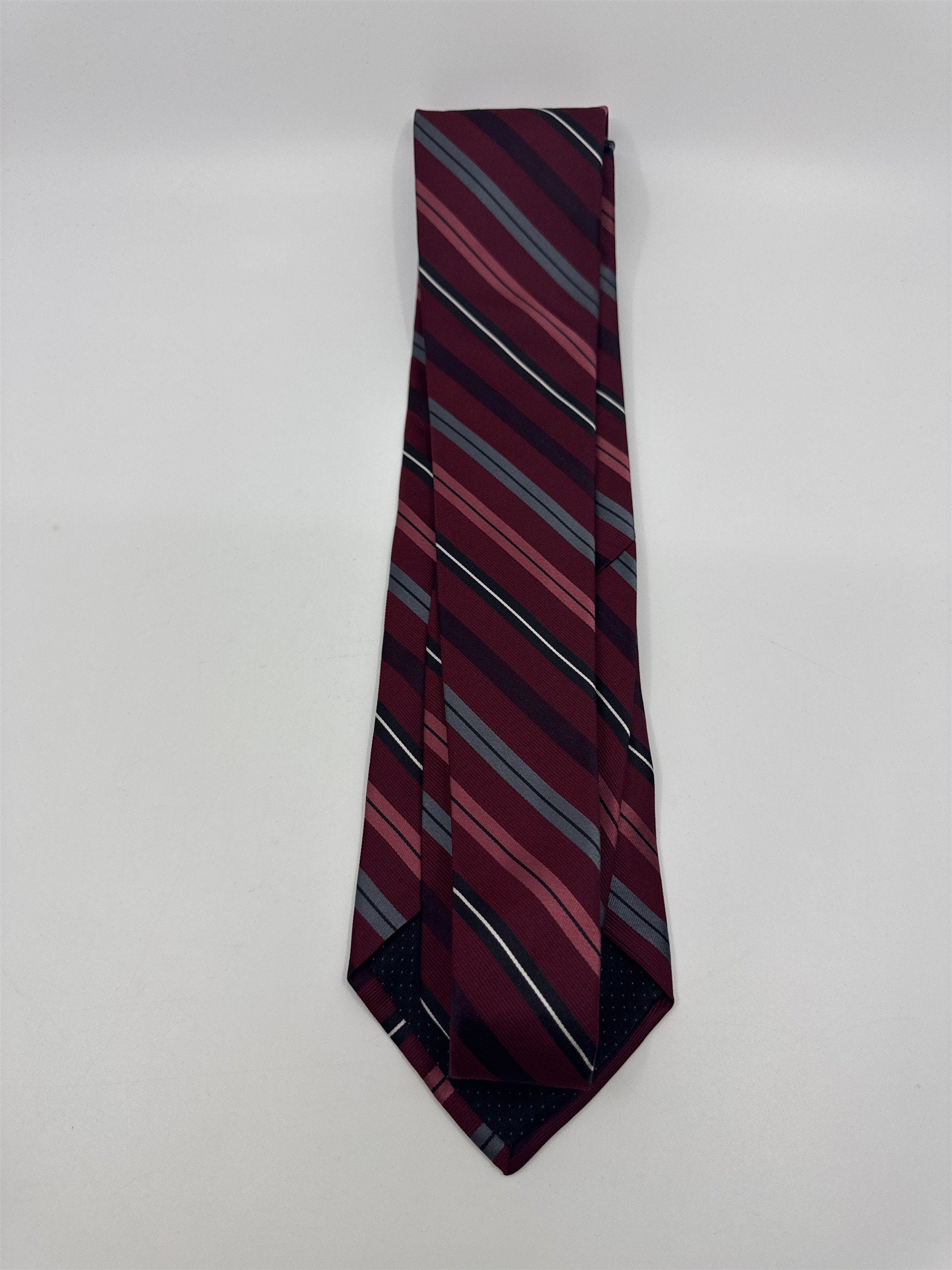 Red, Black, And Grey Striped DKNY Silk Men's Neck Tie