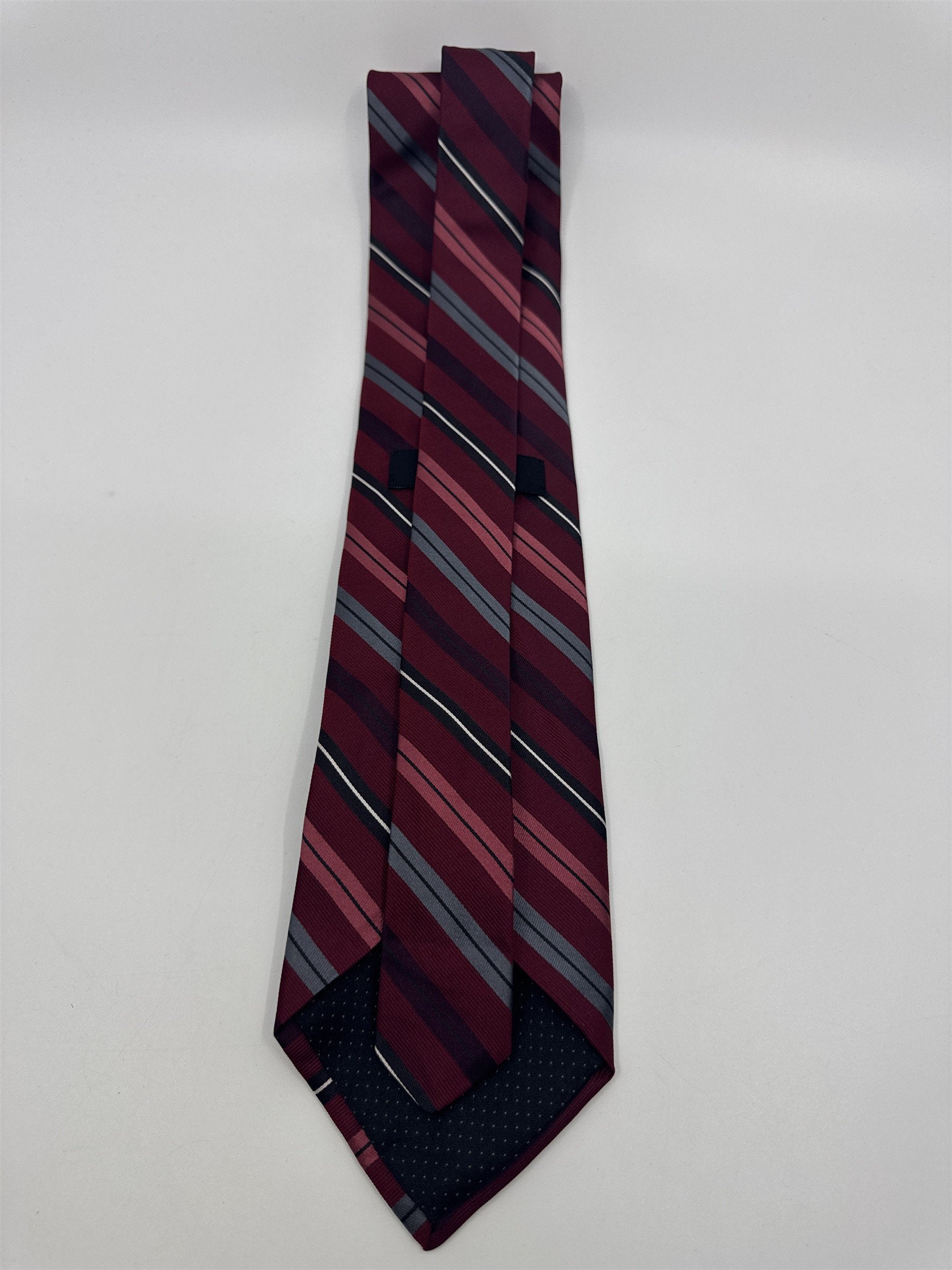 Red, Black, And Grey Striped DKNY Silk Men's Neck Tie