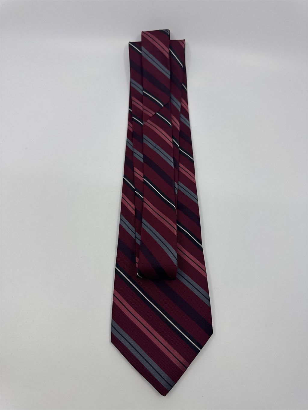 Red, Black, And Grey Striped DKNY Silk Men's Neck Tie