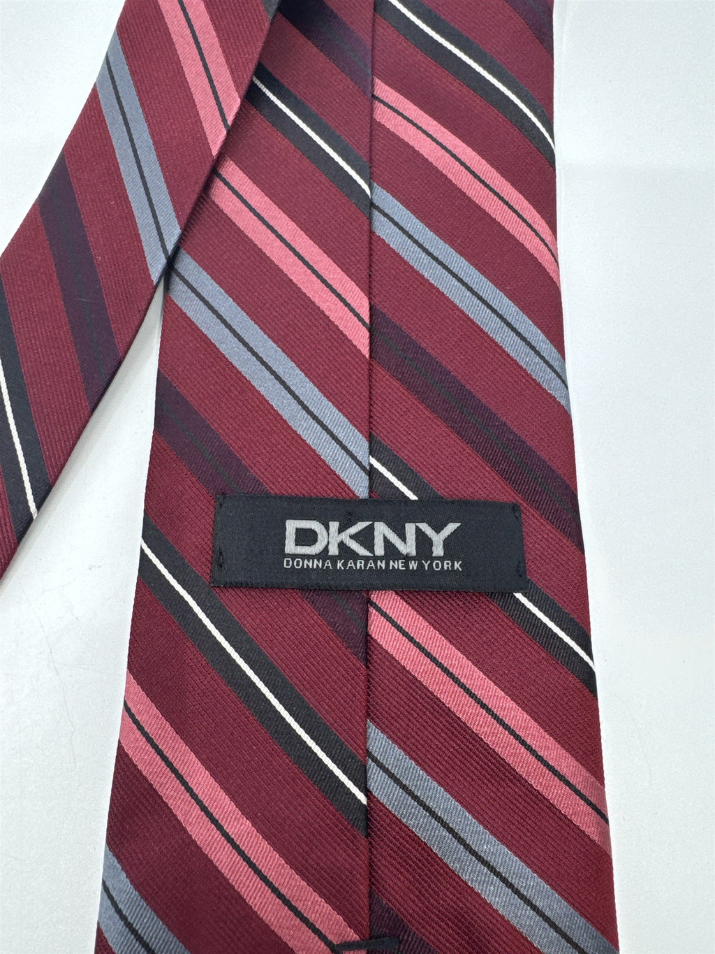 Red, Black, And Grey Striped DKNY Silk Men's Neck Tie