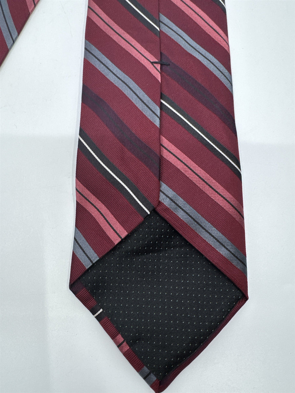 Red, Black, And Grey Striped DKNY Silk Men's Neck Tie