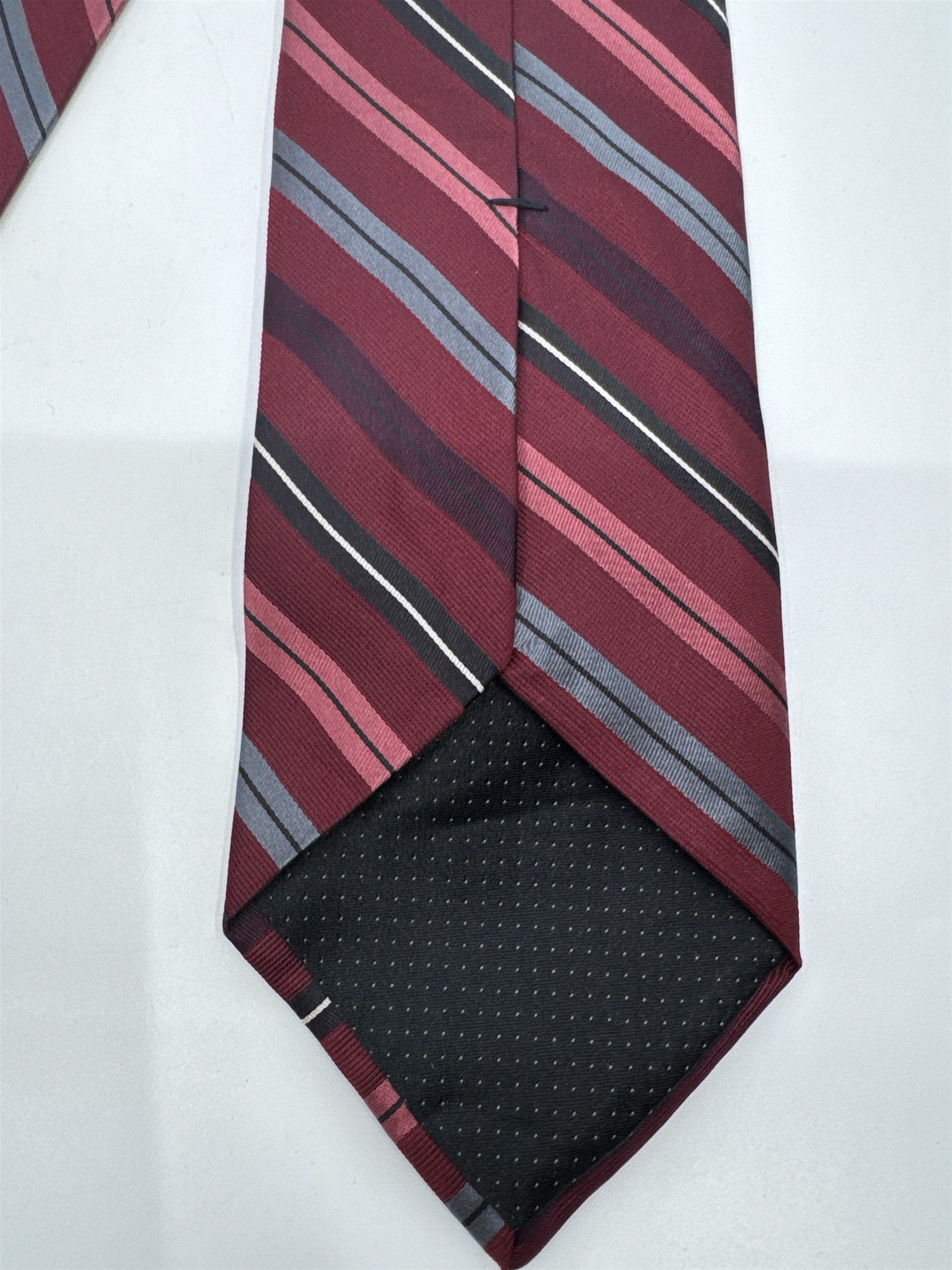 Red, Black, And Grey Striped DKNY Silk Men's Neck Tie