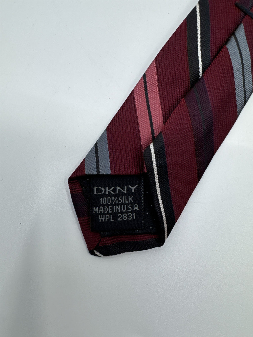 Red, Black, And Grey Striped DKNY Silk Men's Neck Tie
