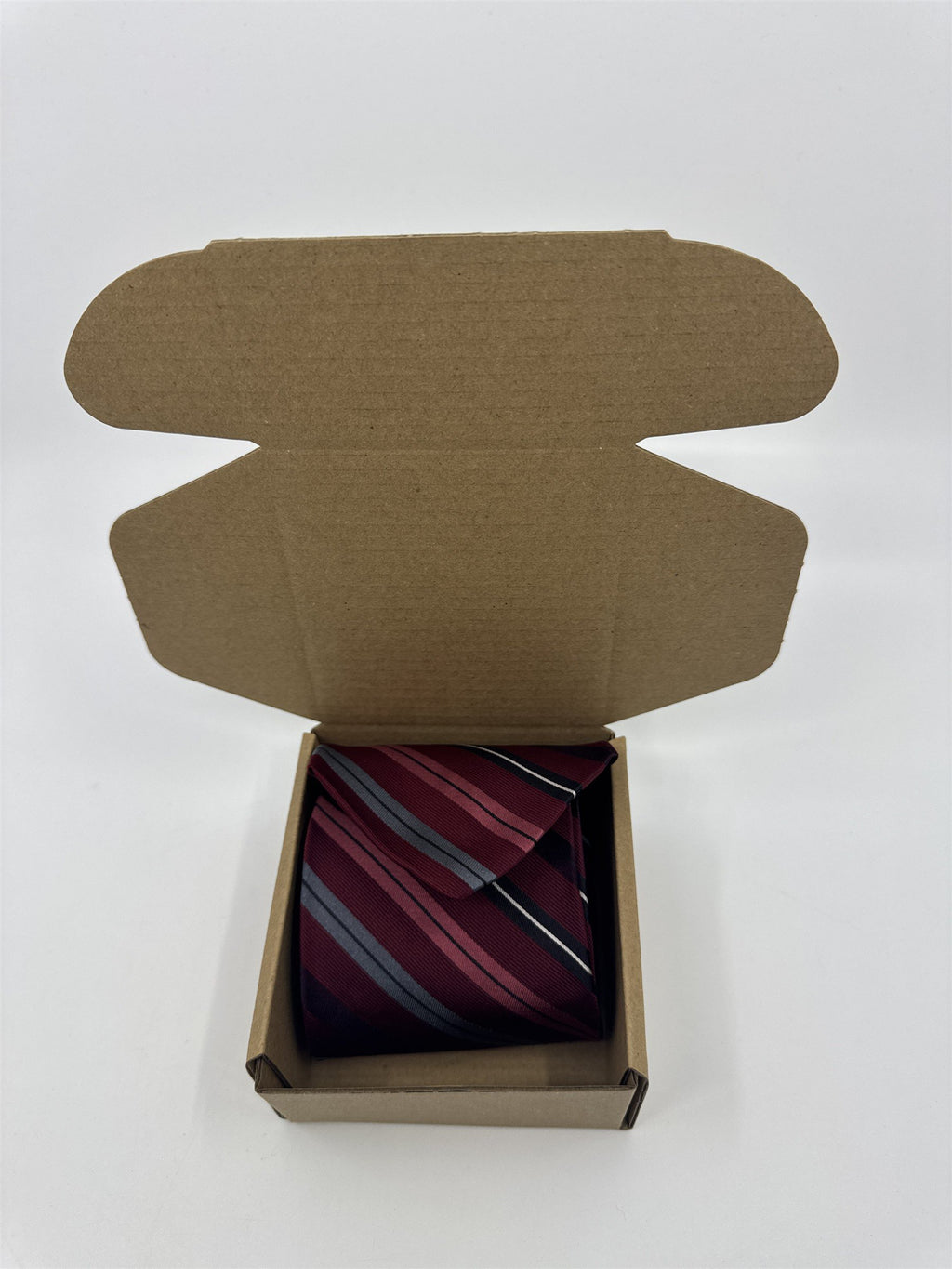Red, Black, And Grey Striped DKNY Silk Men's Neck Tie