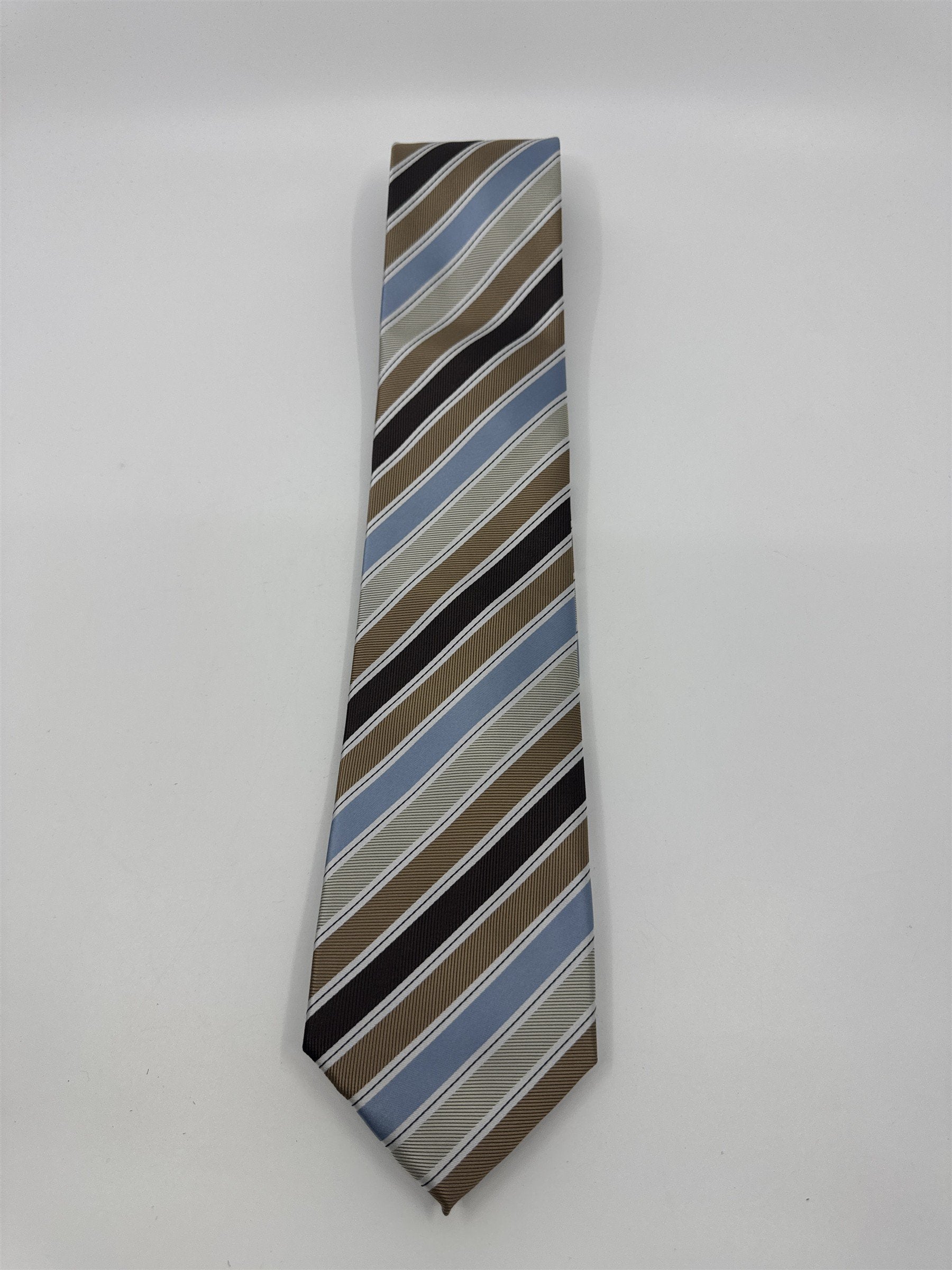 Gold, Blue, And Brown Striped Giorgio Brutini Polyester Men's Neck Tie