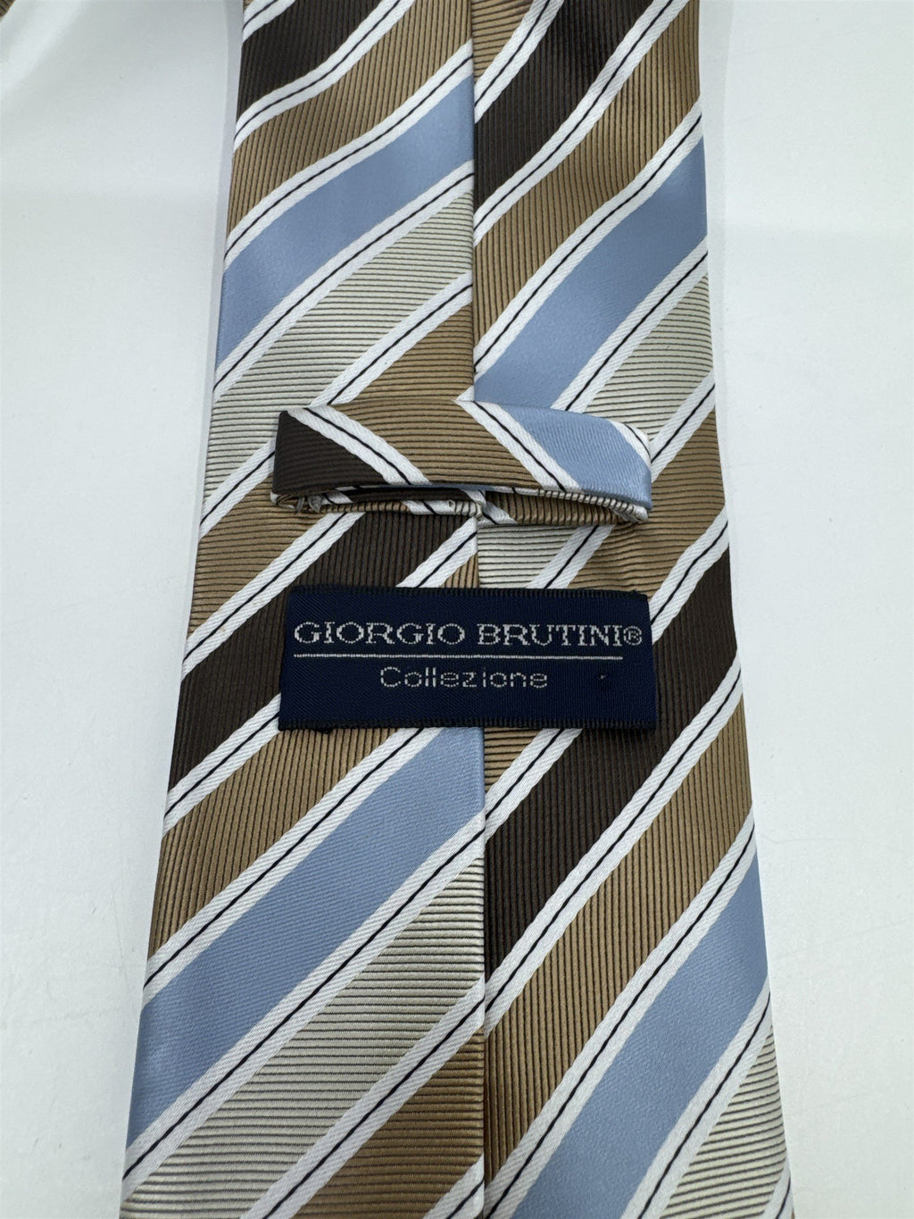Gold, Blue, And Brown Striped Giorgio Brutini Polyester Men's Neck Tie