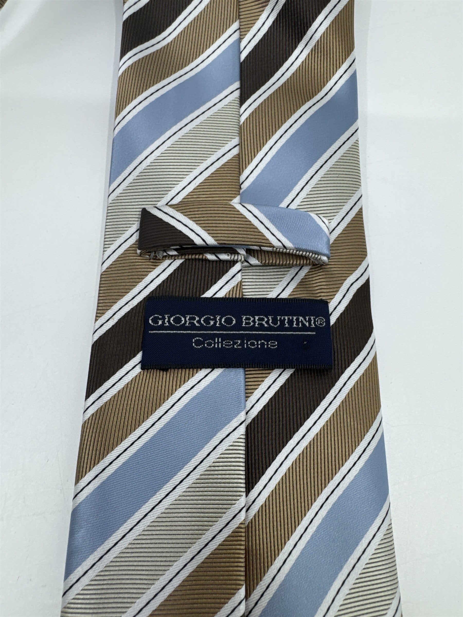 Gold, Blue, And Brown Striped Giorgio Brutini Polyester Men's Neck Tie