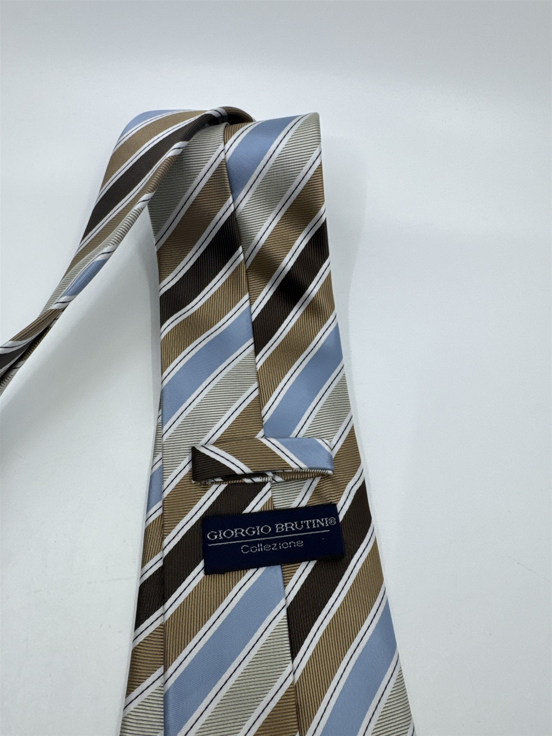Gold, Blue, And Brown Striped Giorgio Brutini Polyester Men's Neck Tie