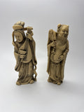 Vintage Resin Asian Statues of Woman Playing Instrument and Man Patting Belly