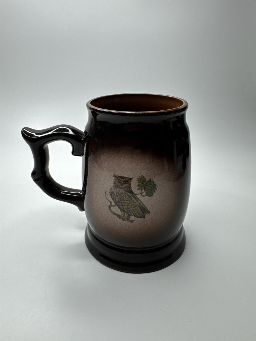 Old Vintage 70's Soviet USSR Radoshkovichi Ceramic Porcelain Owl Falcon Mug