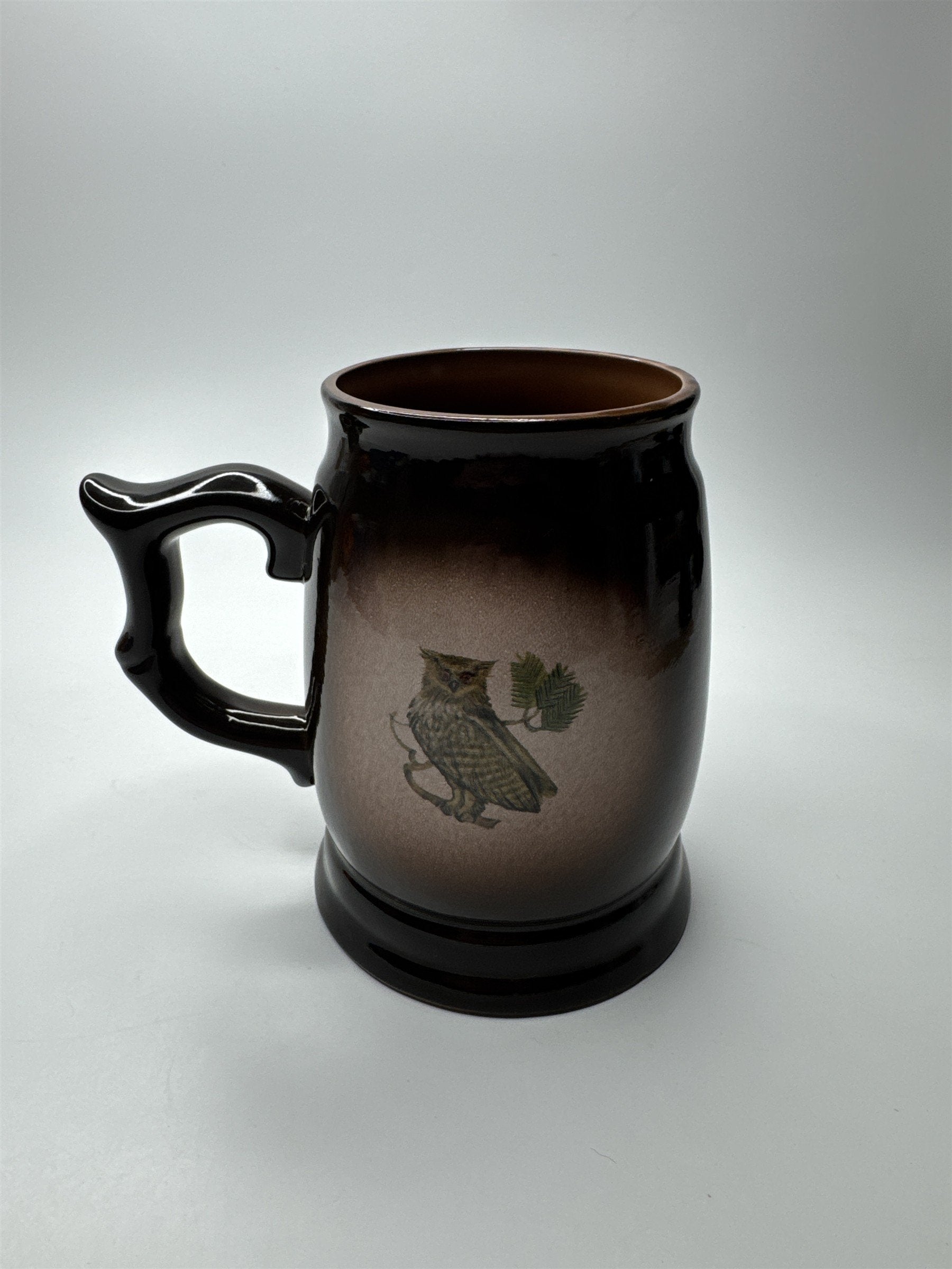 Old Vintage 70's Soviet USSR Radoshkovichi Ceramic Porcelain Owl Falcon Mug