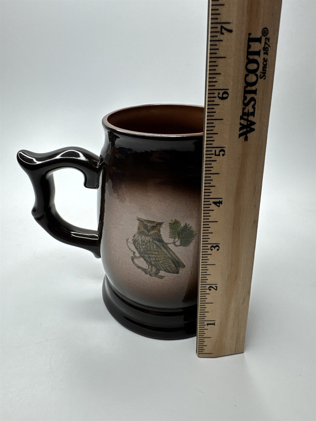 Old Vintage 70's Soviet USSR Radoshkovichi Ceramic Porcelain Owl Falcon Mug