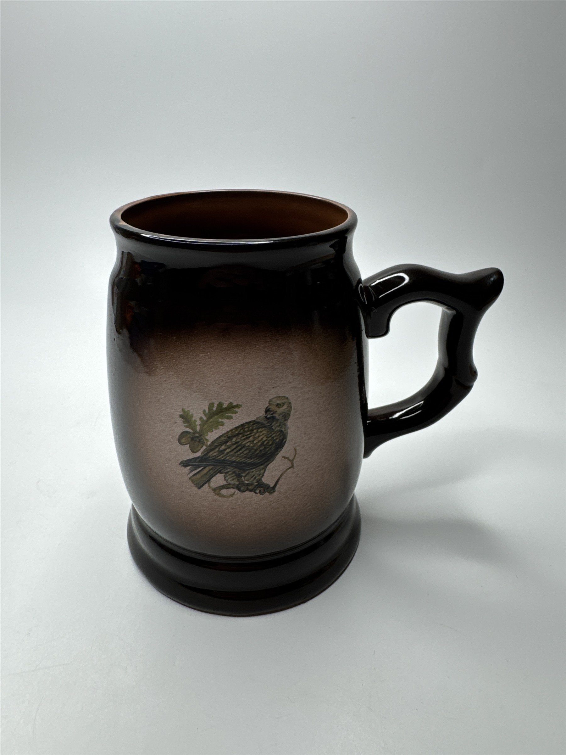 Old Vintage 70's Soviet USSR Radoshkovichi Ceramic Porcelain Owl Falcon Mug