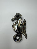 Vtg 1960s Lucite Black Seahorse Wall Hanging Abalone Shell Mother of Pearl MCM
