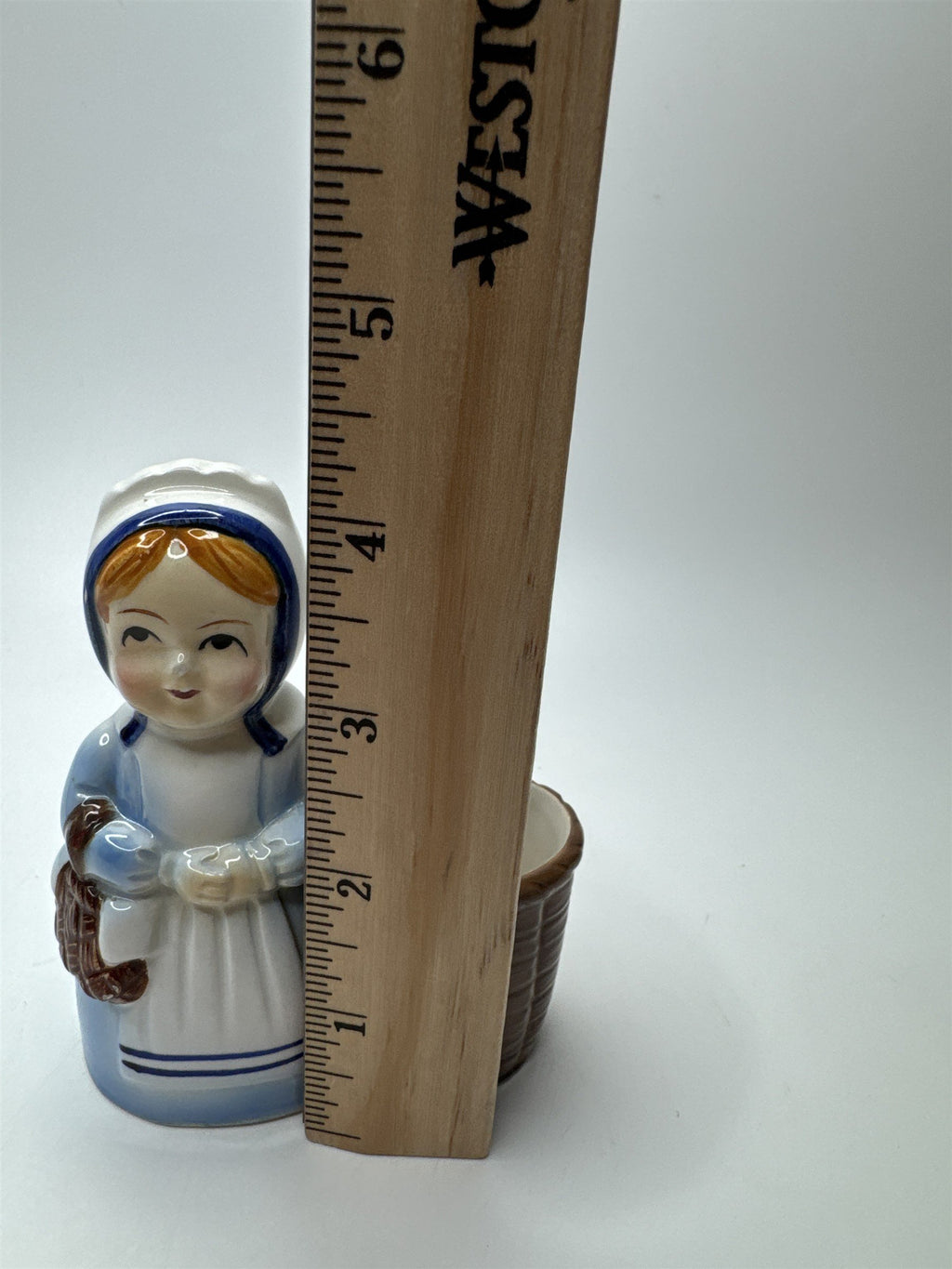 Vintage Dutch Amish Girl Toothpick Holder Ceramic Basket