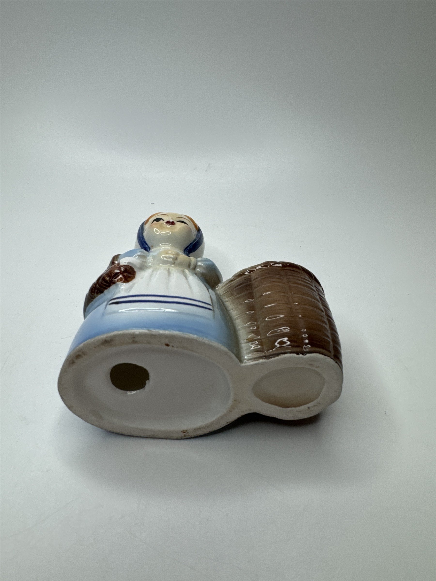 Vintage Dutch Amish Girl Toothpick Holder Ceramic Basket