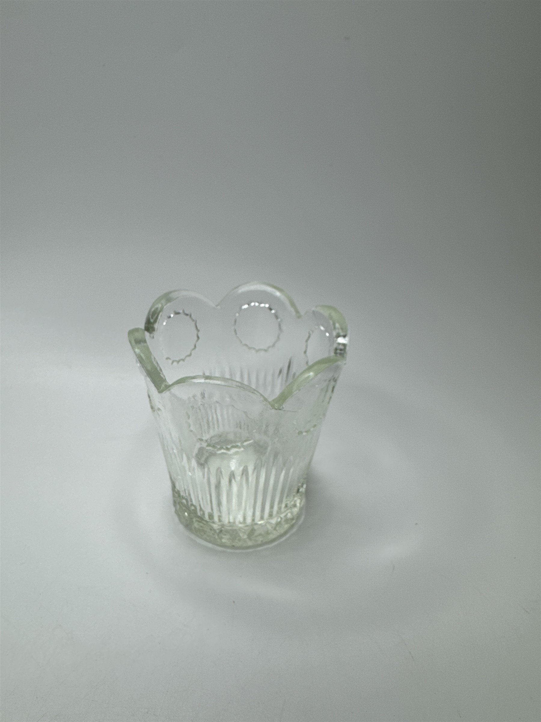 Vintage Sun Starburst Circle Ridges Glass Toothpick Holder