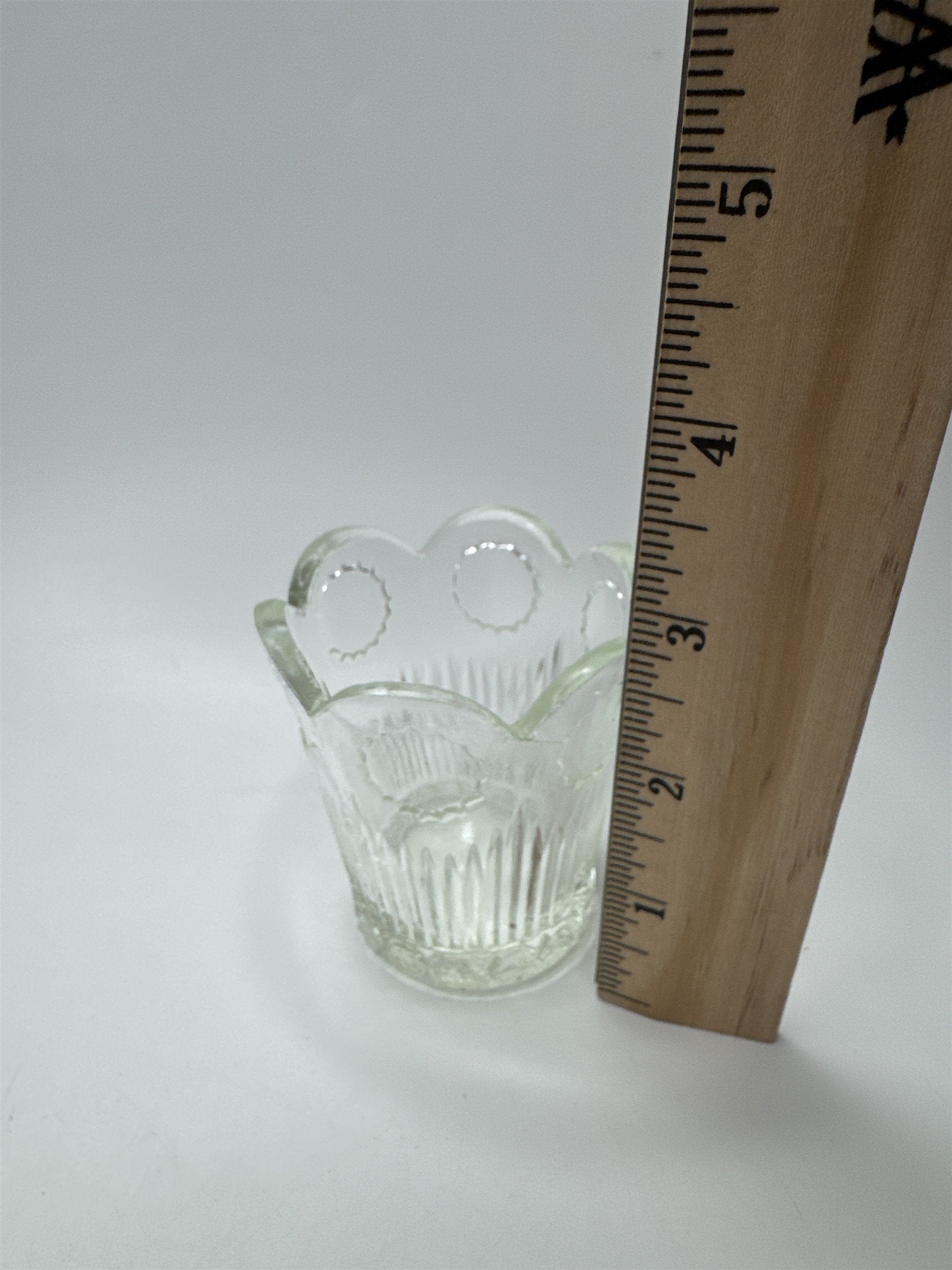 Vintage Sun Starburst Circle Ridges Glass Toothpick Holder