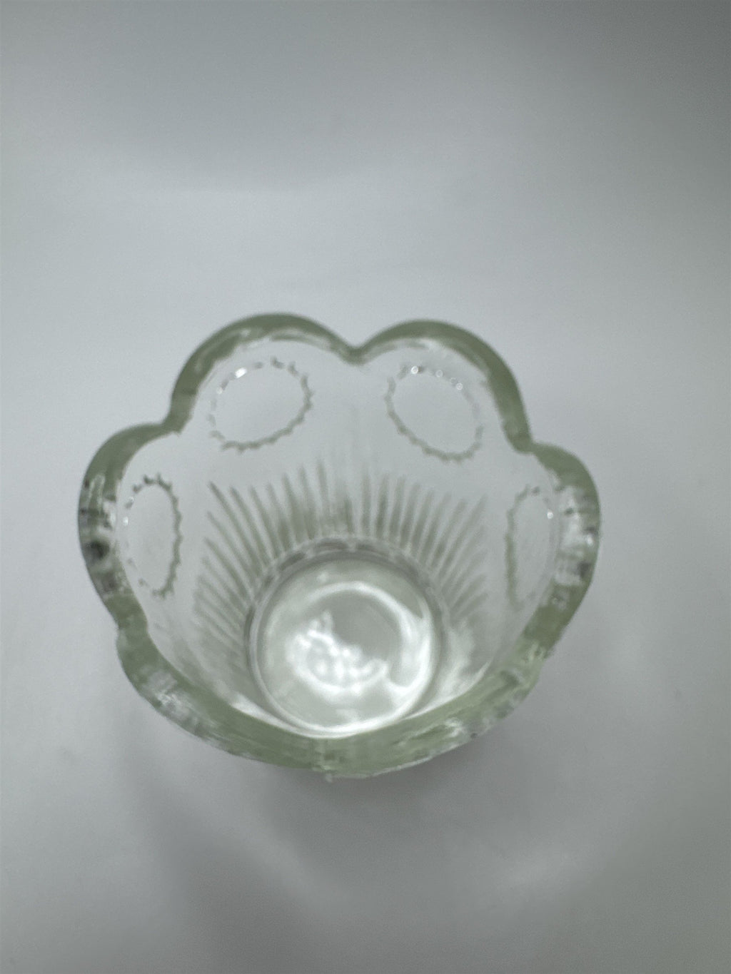 Vintage Sun Starburst Circle Ridges Glass Toothpick Holder