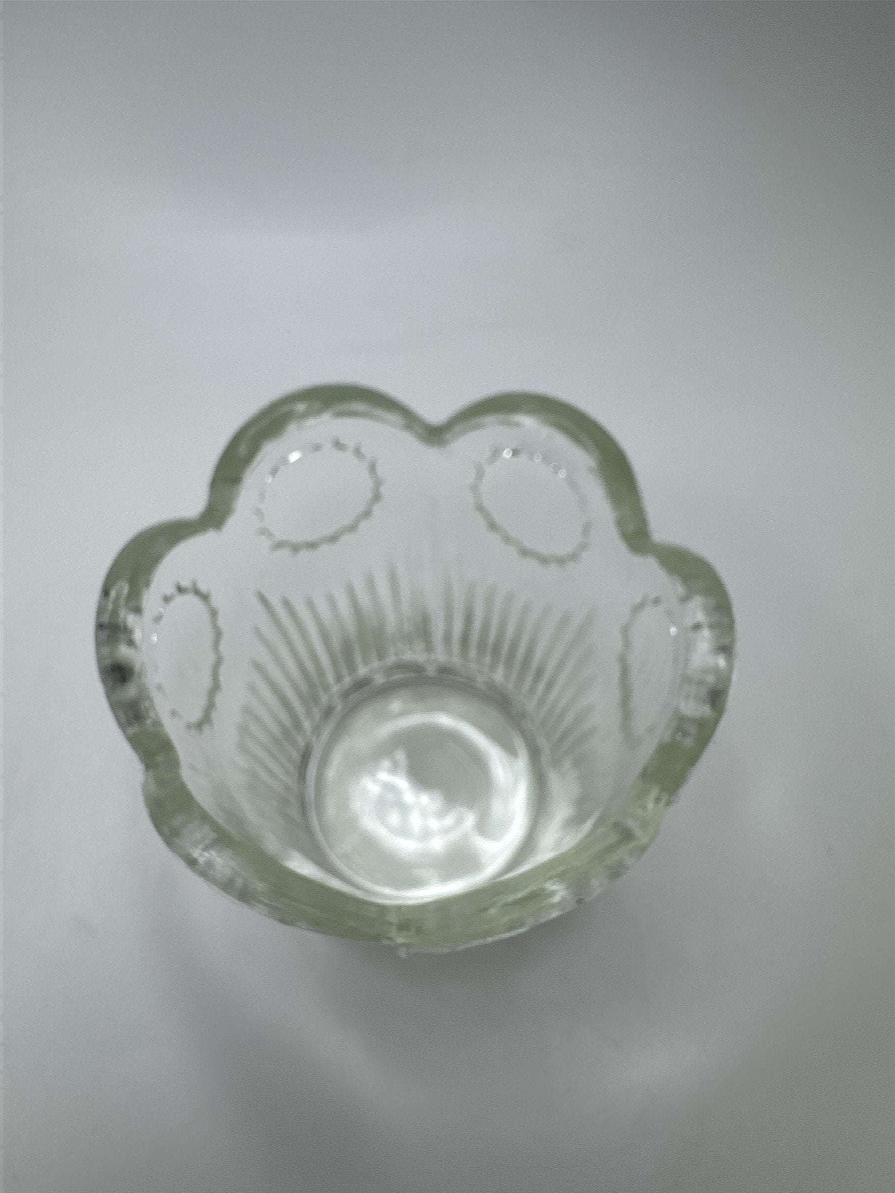 Vintage Sun Starburst Circle Ridges Glass Toothpick Holder
