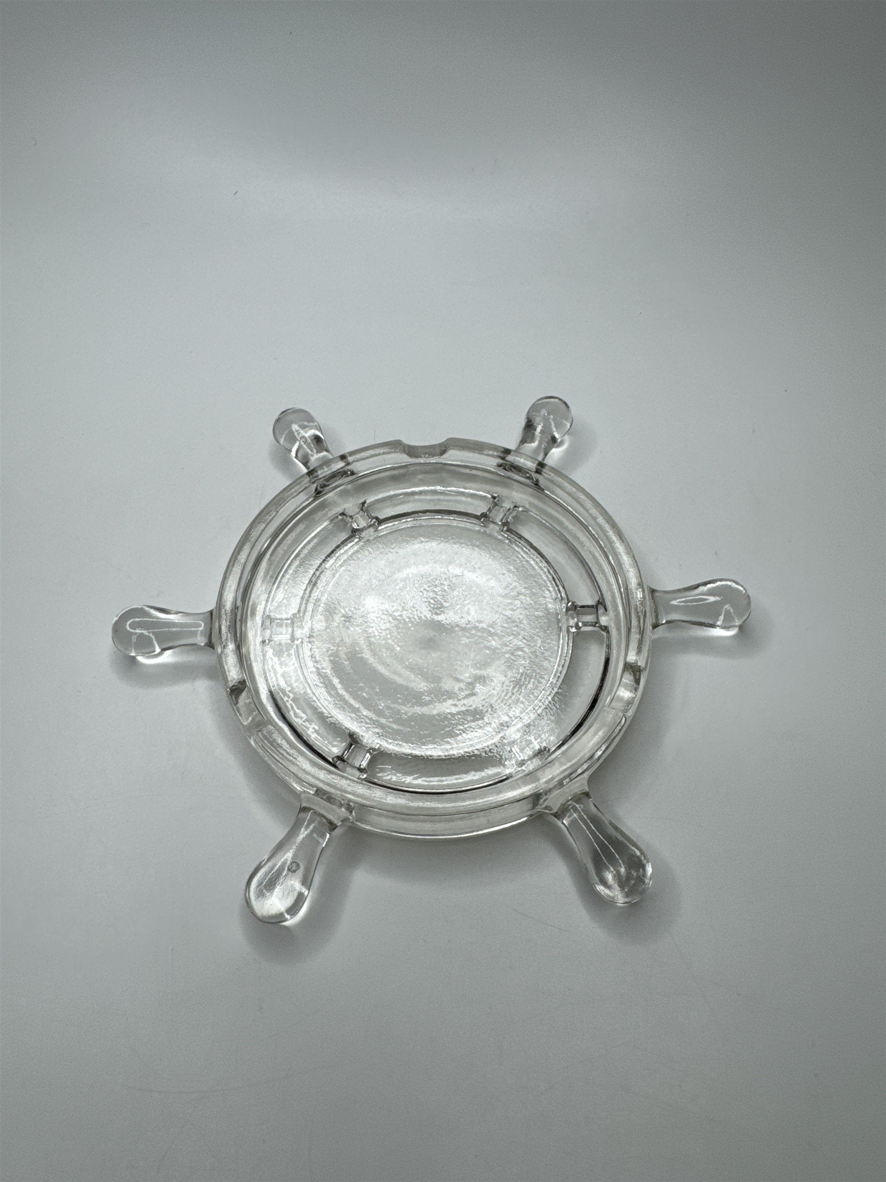 Vintage Ashtray Ship Steering Wheel Nautical Ship Helm Glass Spokes Ashtray