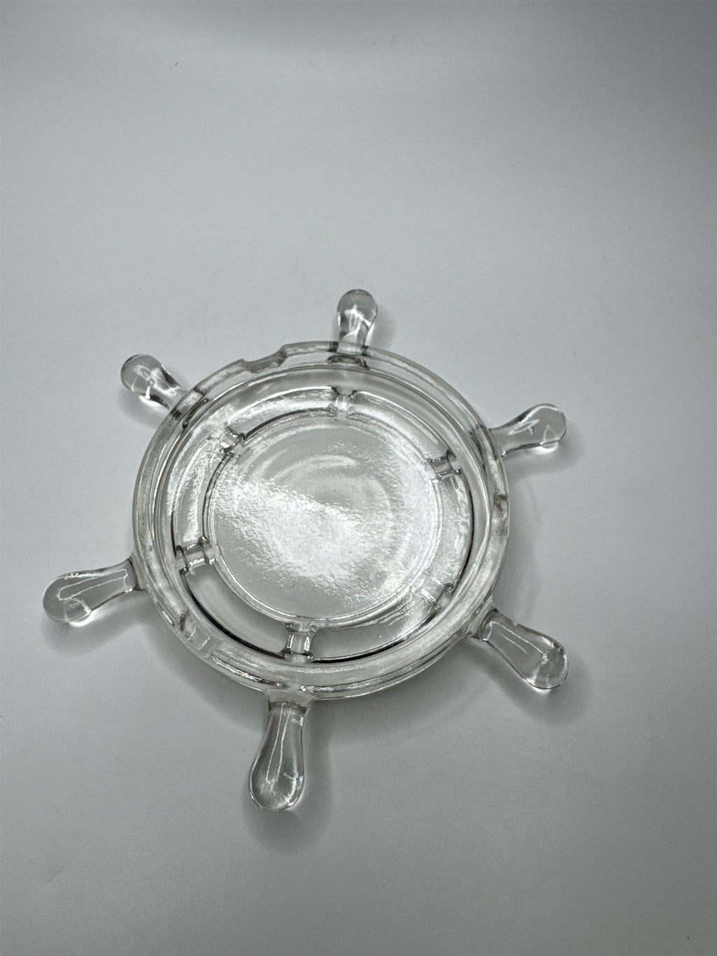Vintage Ashtray Ship Steering Wheel Nautical Ship Helm Glass Spokes Ashtray