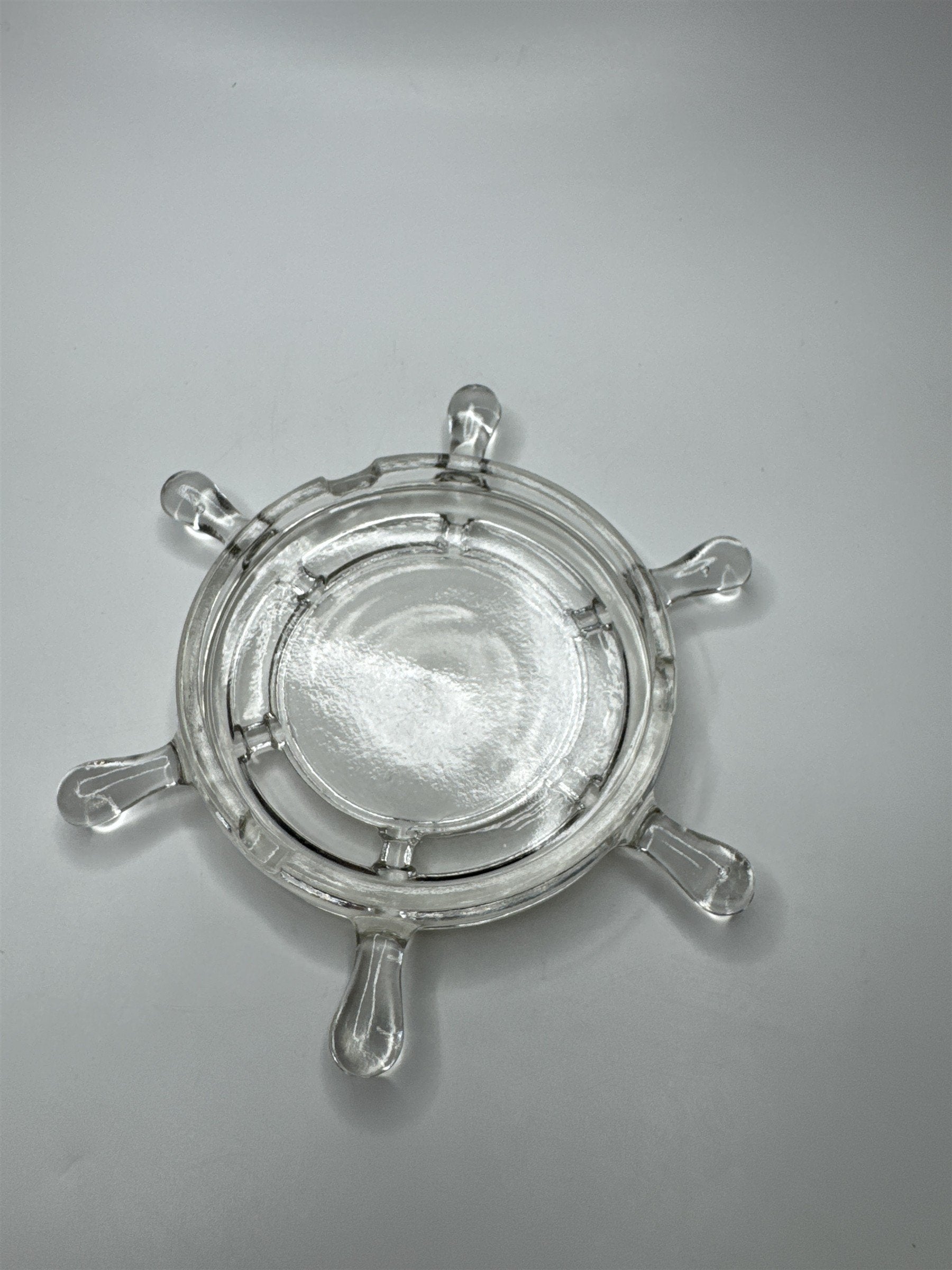 Vintage Ashtray Ship Steering Wheel Nautical Ship Helm Glass Spokes Ashtray