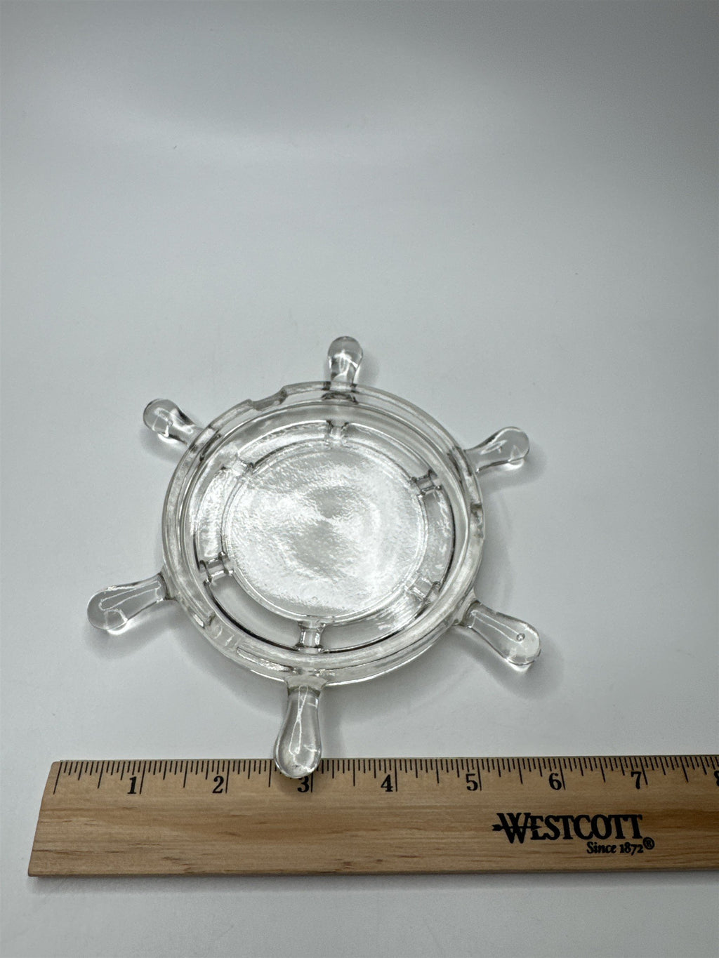 Vintage Ashtray Ship Steering Wheel Nautical Ship Helm Glass Spokes Ashtray