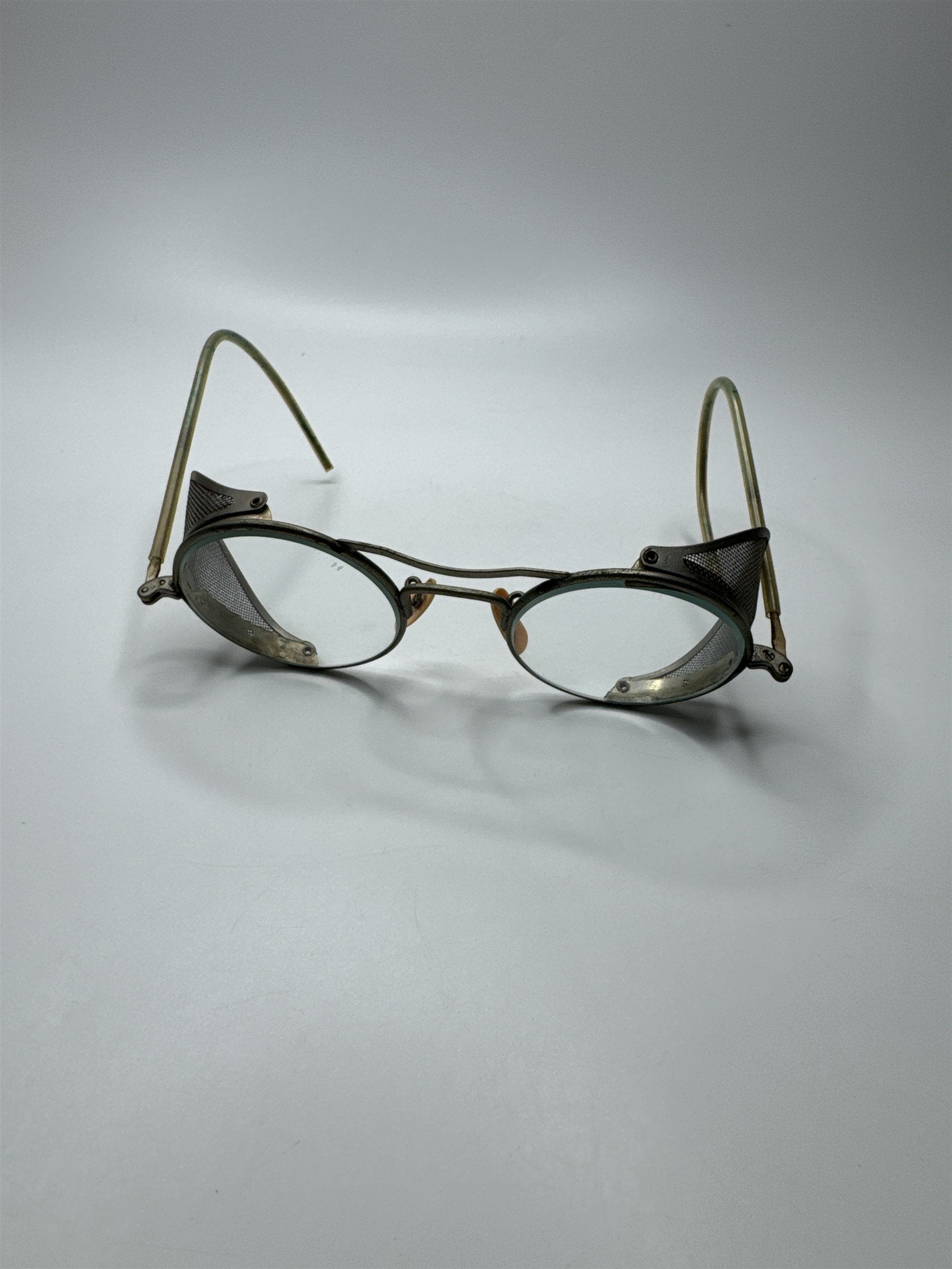 Vintage Antique Pioneer Safety Eye Glass Frames Glasses /w Metal Guard Steampunk