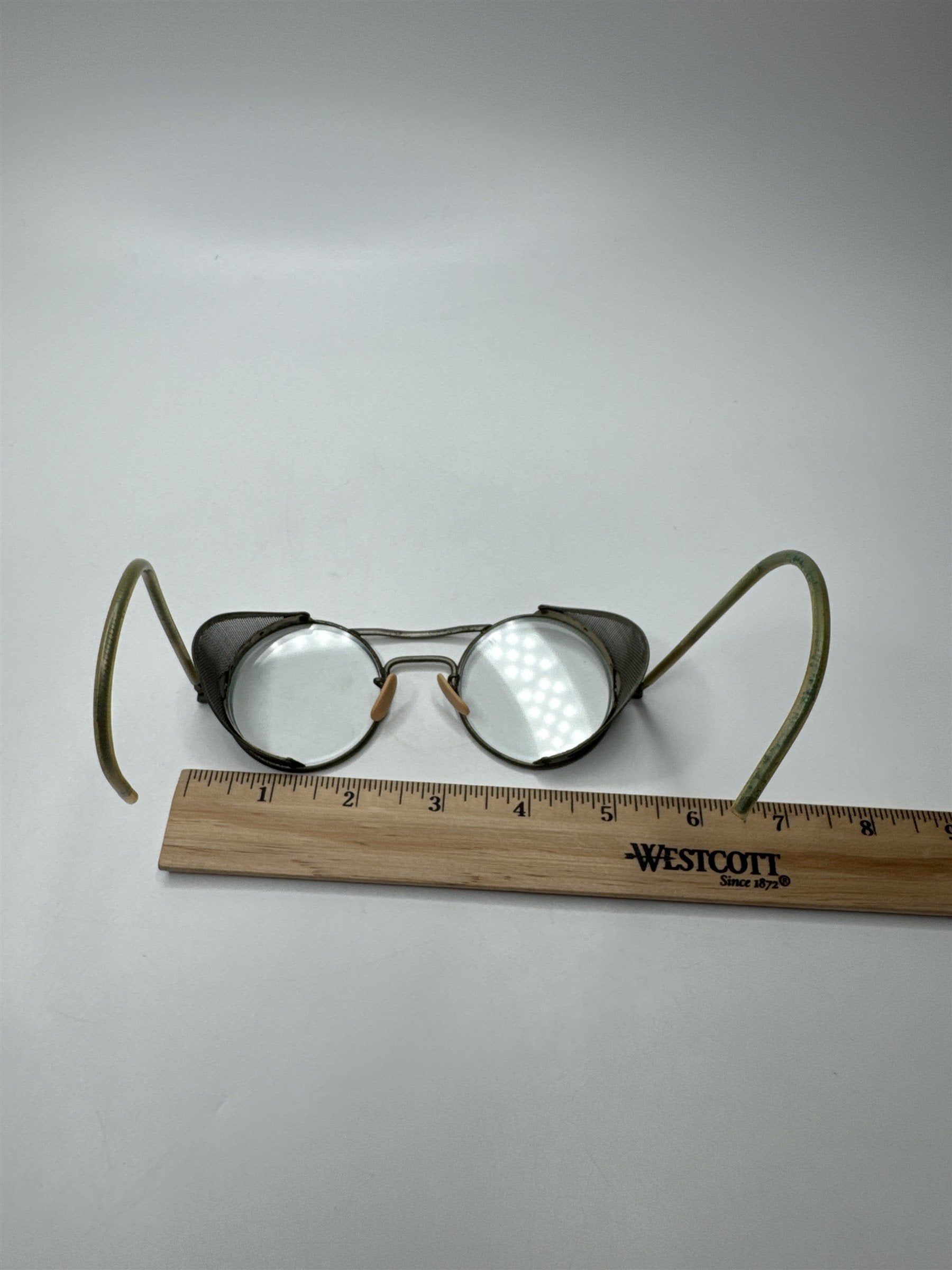 Vintage Antique Pioneer Safety Eye Glass Frames Glasses /w Metal Guard Steampunk