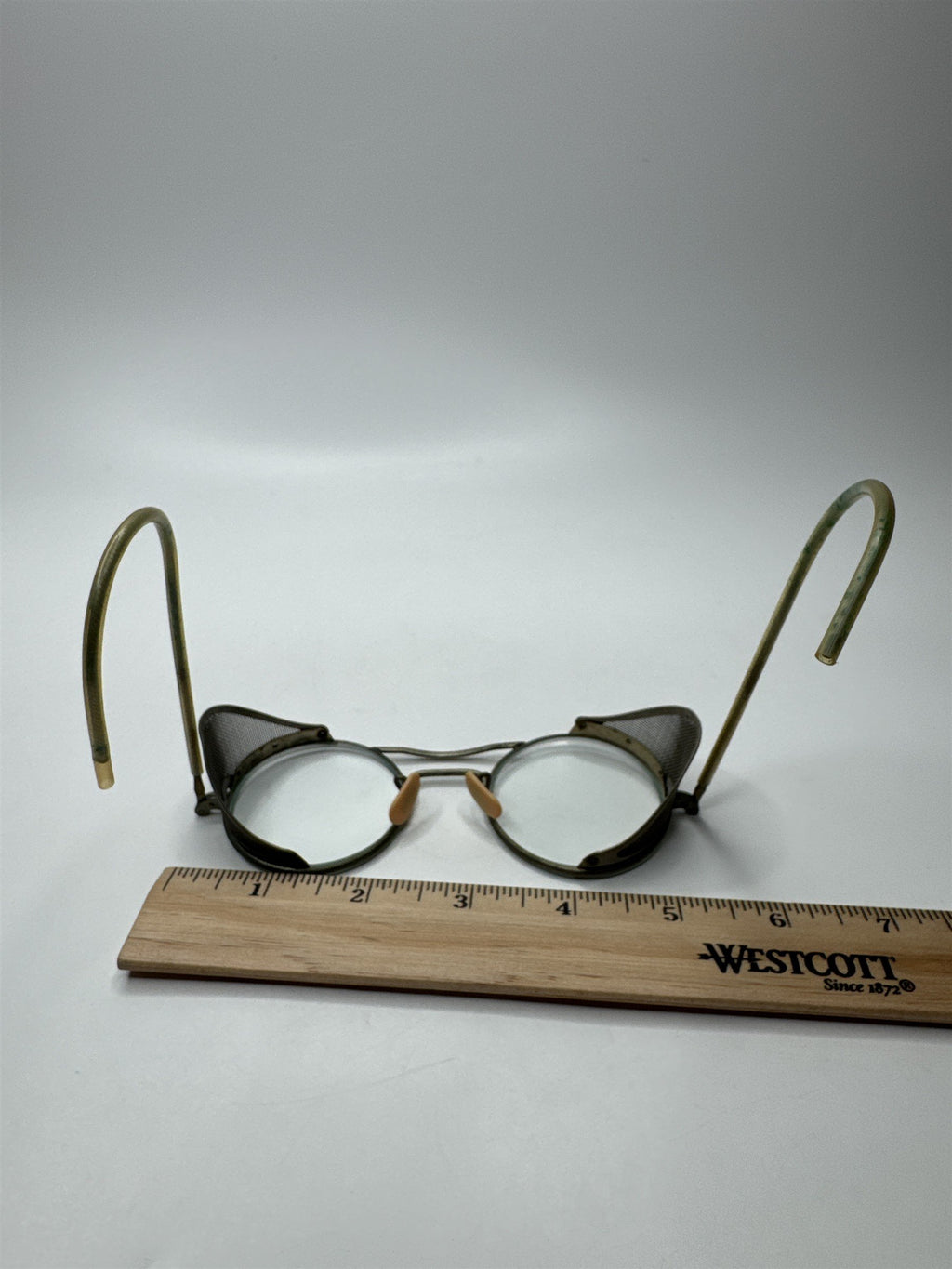 Vintage Antique Pioneer Safety Eye Glass Frames Glasses /w Metal Guard Steampunk
