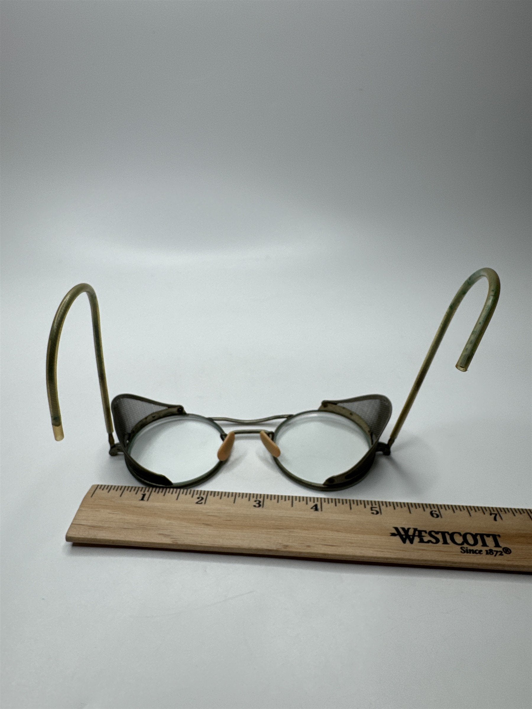 Vintage Antique Pioneer Safety Eye Glass Frames Glasses /w Metal Guard Steampunk