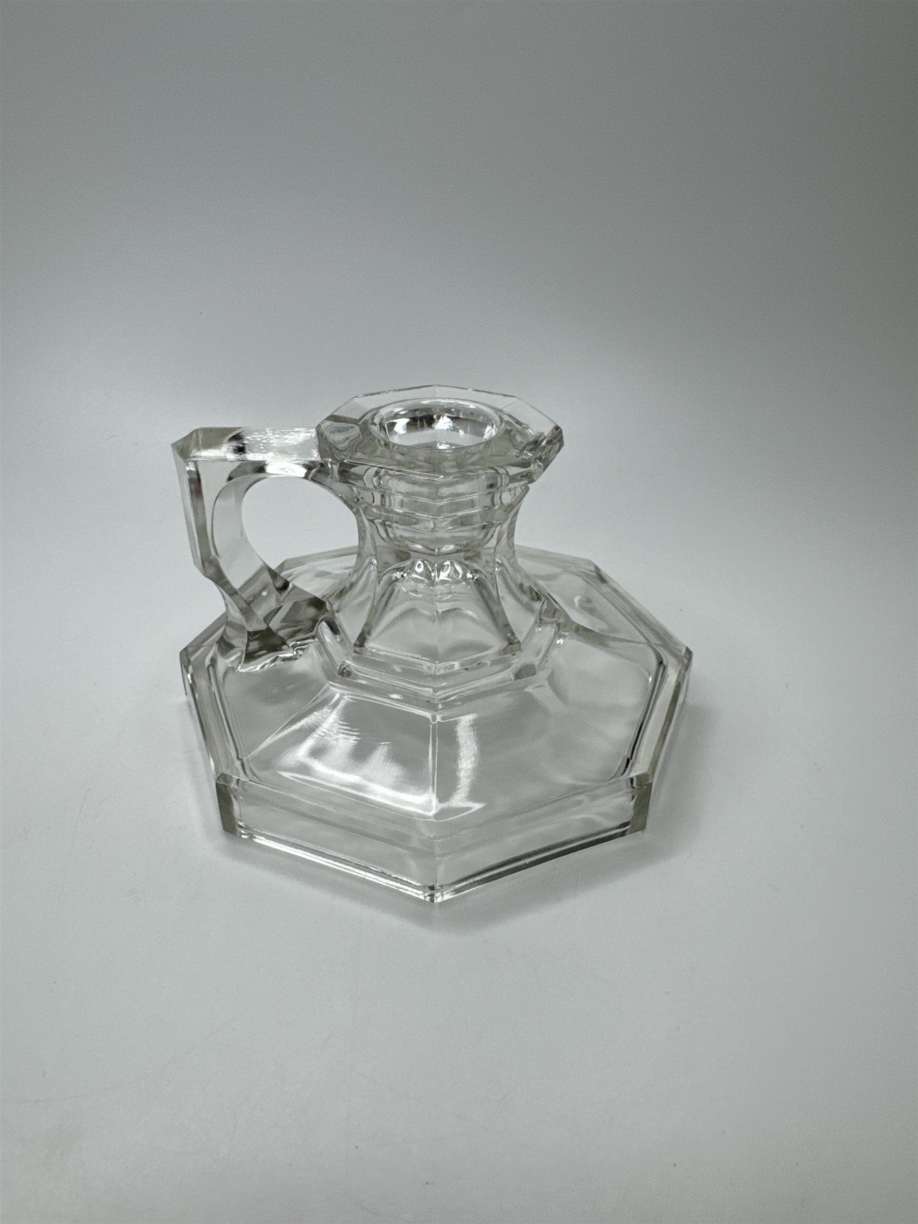Vintage Partylite Handled Clear Pressed Glass Candlestick Candle Holder