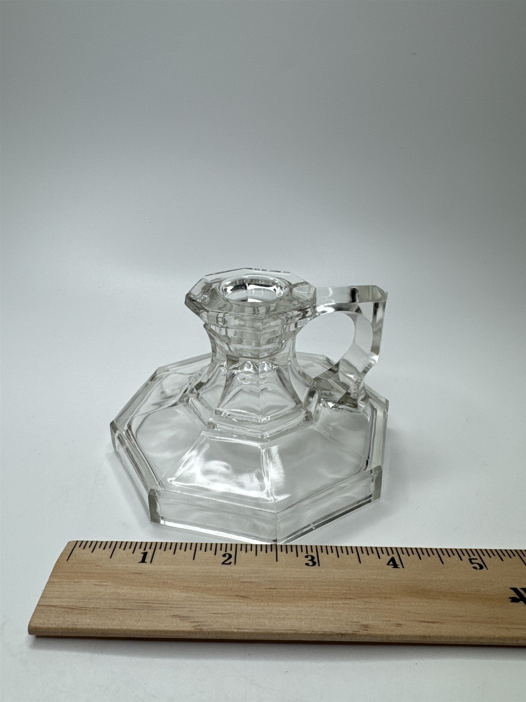 Vintage Partylite Handled Clear Pressed Glass Candlestick Candle Holder