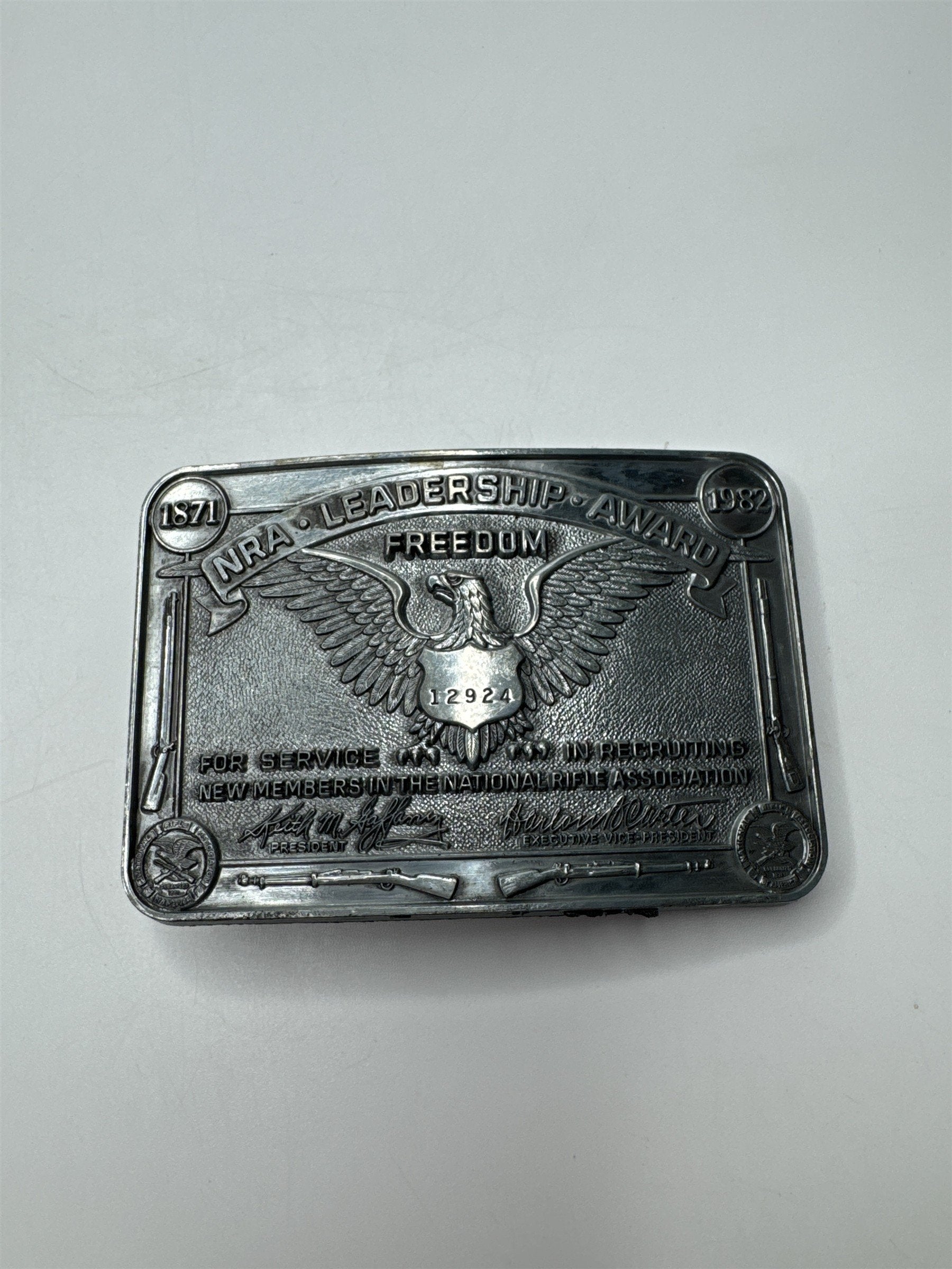 Vintage 1982 NRA Leadership Award Belt Buckle Award Numbered