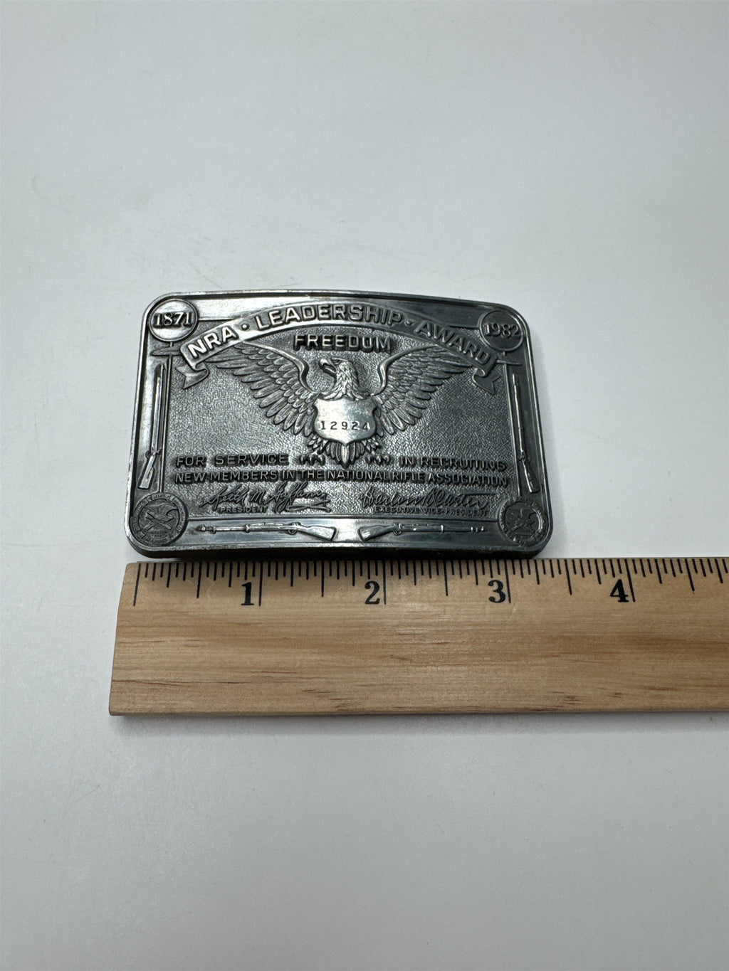 Vintage 1982 NRA Leadership Award Belt Buckle Award Numbered