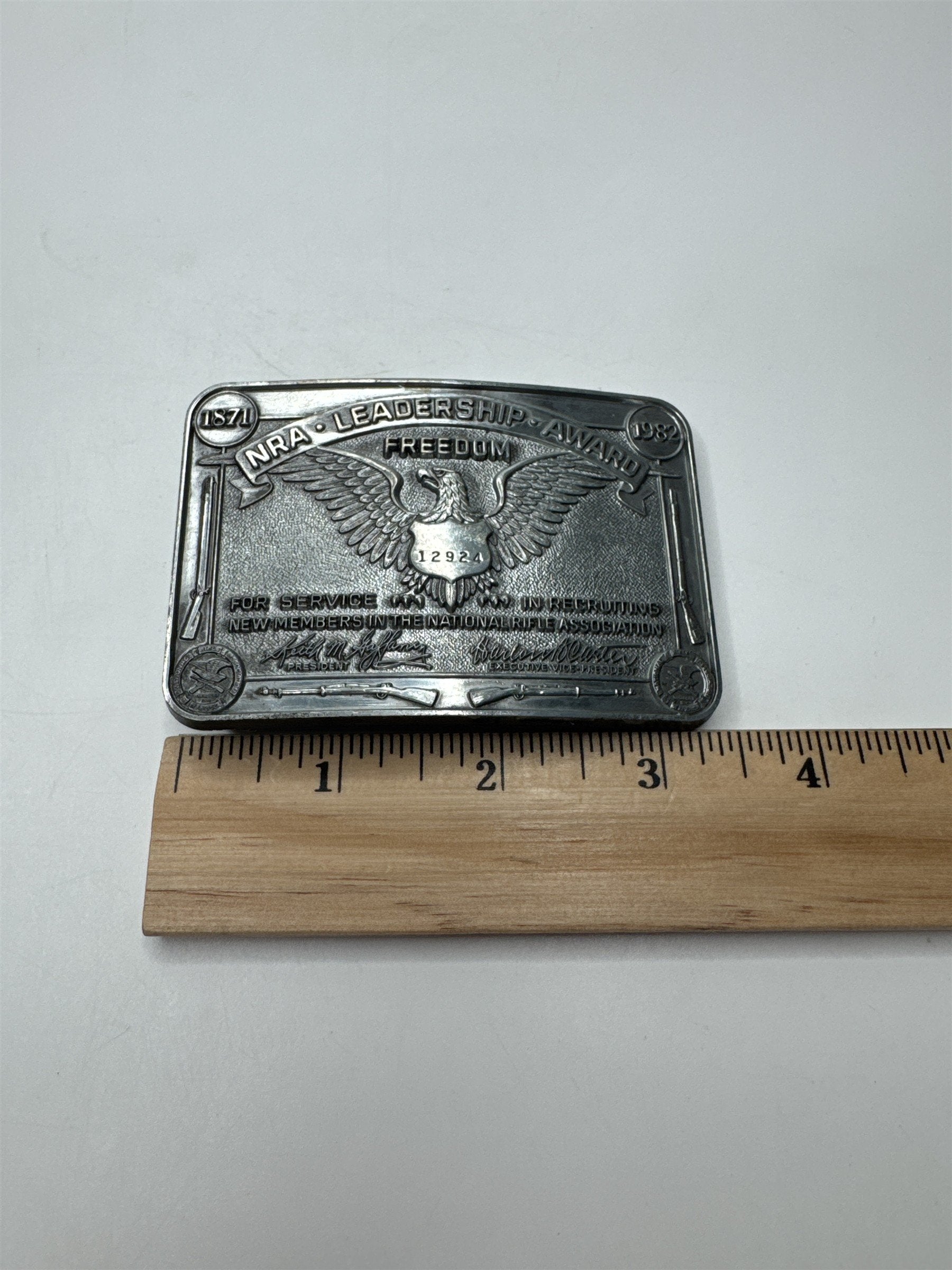 Vintage 1982 NRA Leadership Award Belt Buckle Award Numbered
