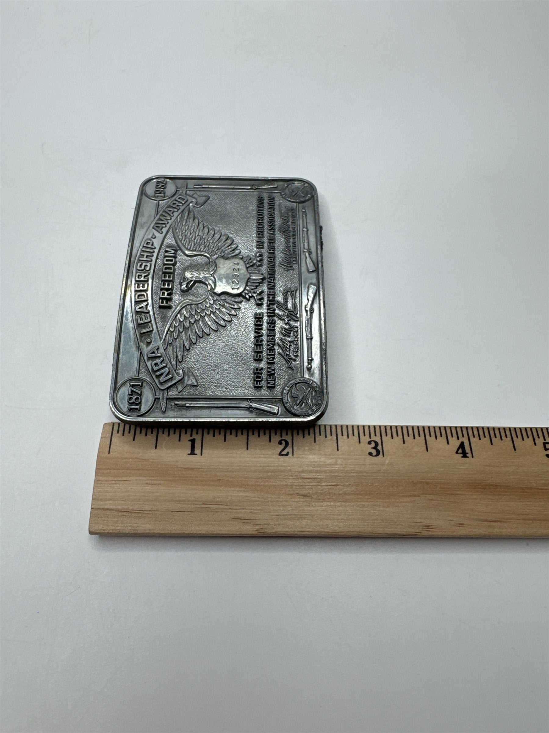 Vintage 1982 NRA Leadership Award Belt Buckle Award Numbered